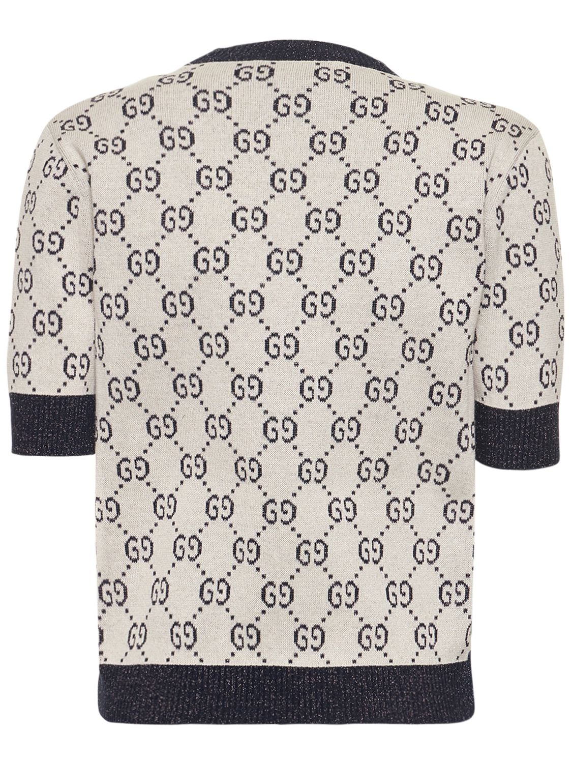Shop Gucci Gg Cotton Blend Top In Ivory,blue