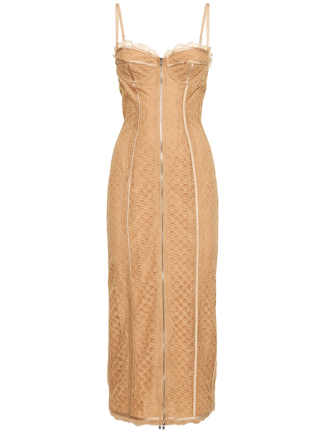 GUCCI GG EMBROIDERED MIDI DRESS