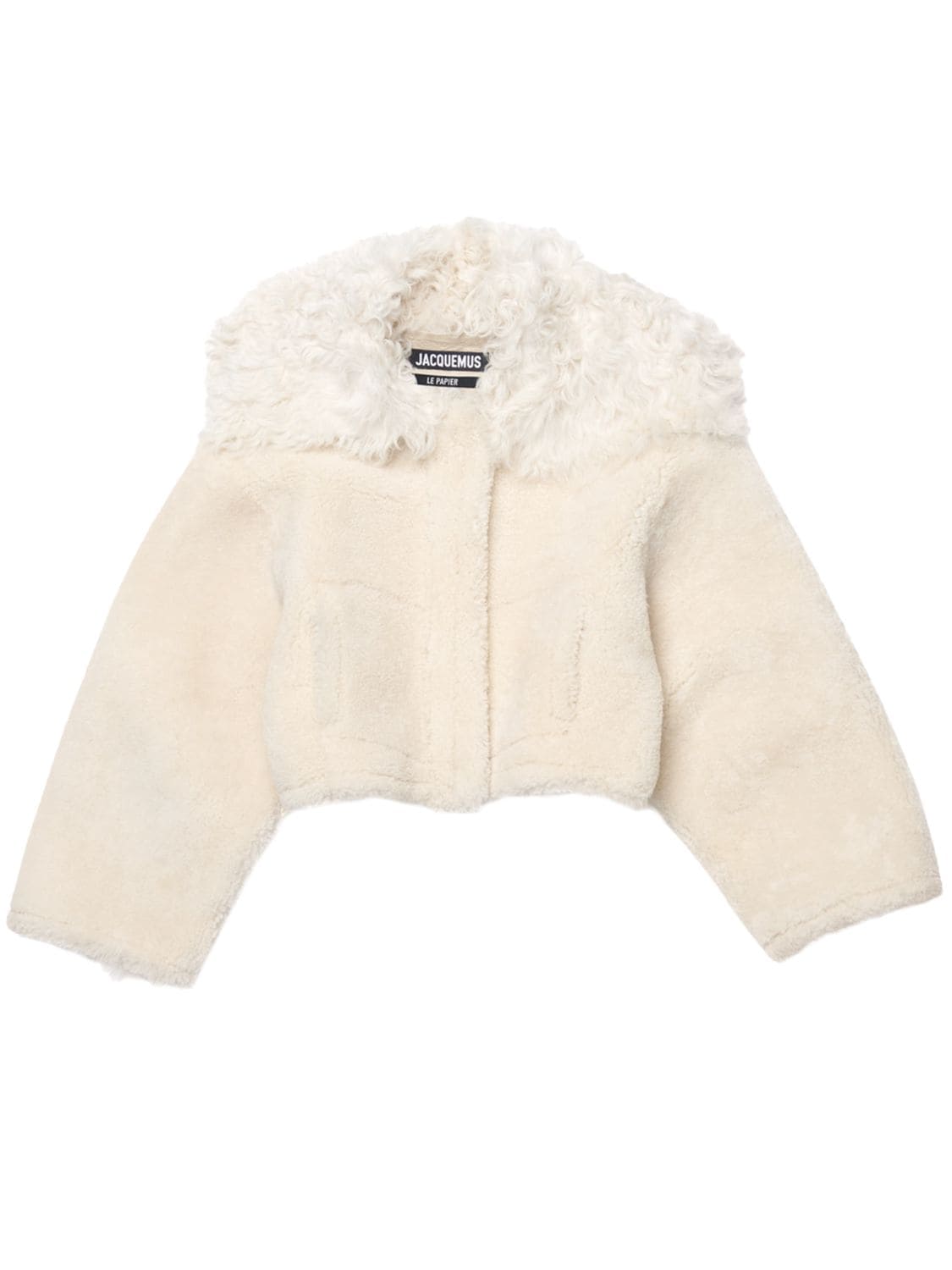 Shop Jacquemus La Veste Piloni Cropped Fur Jacket In Off-white