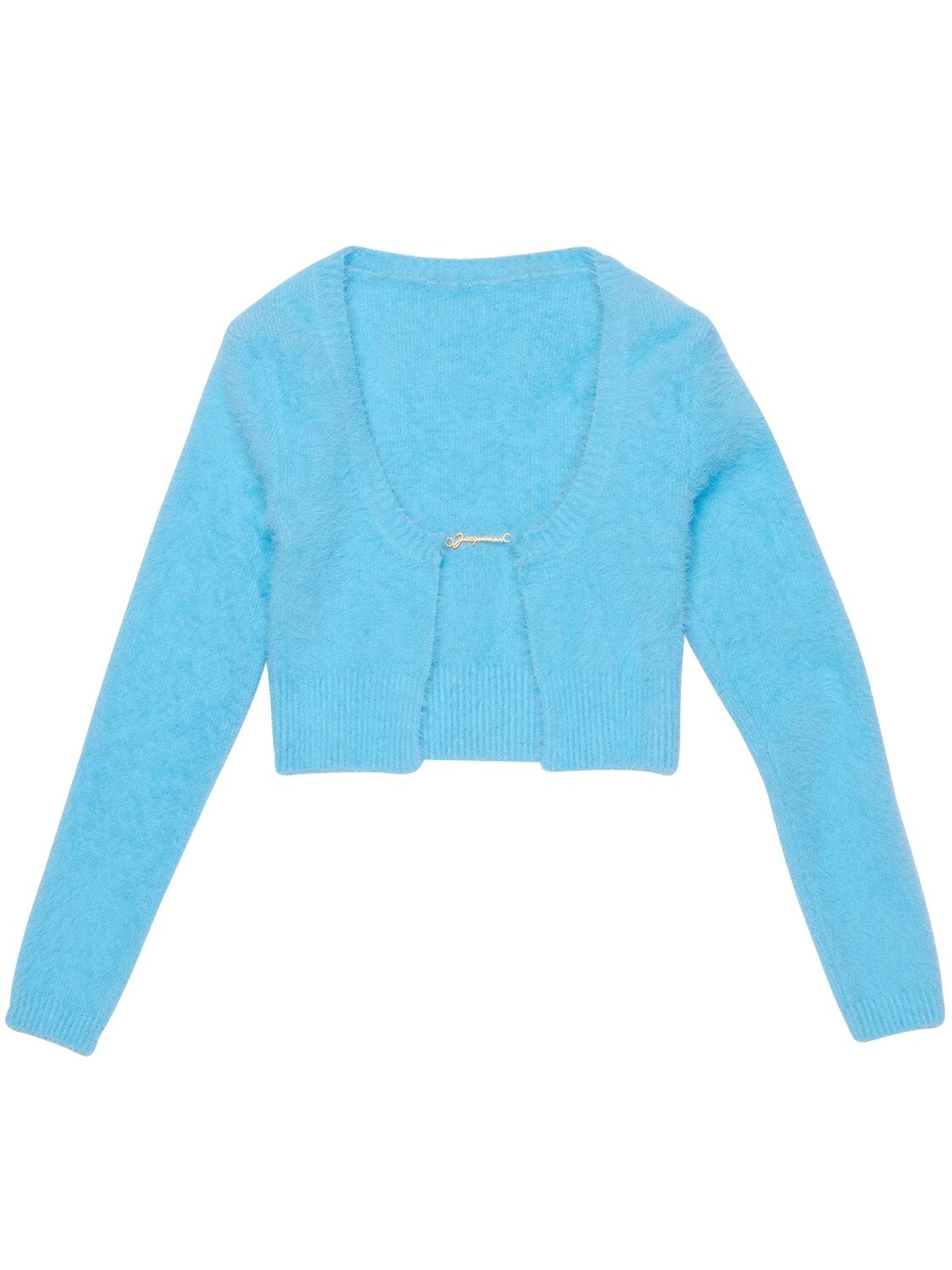 Jacquemus La Maille Crop Cardigan With Logo Charm In Light Blue