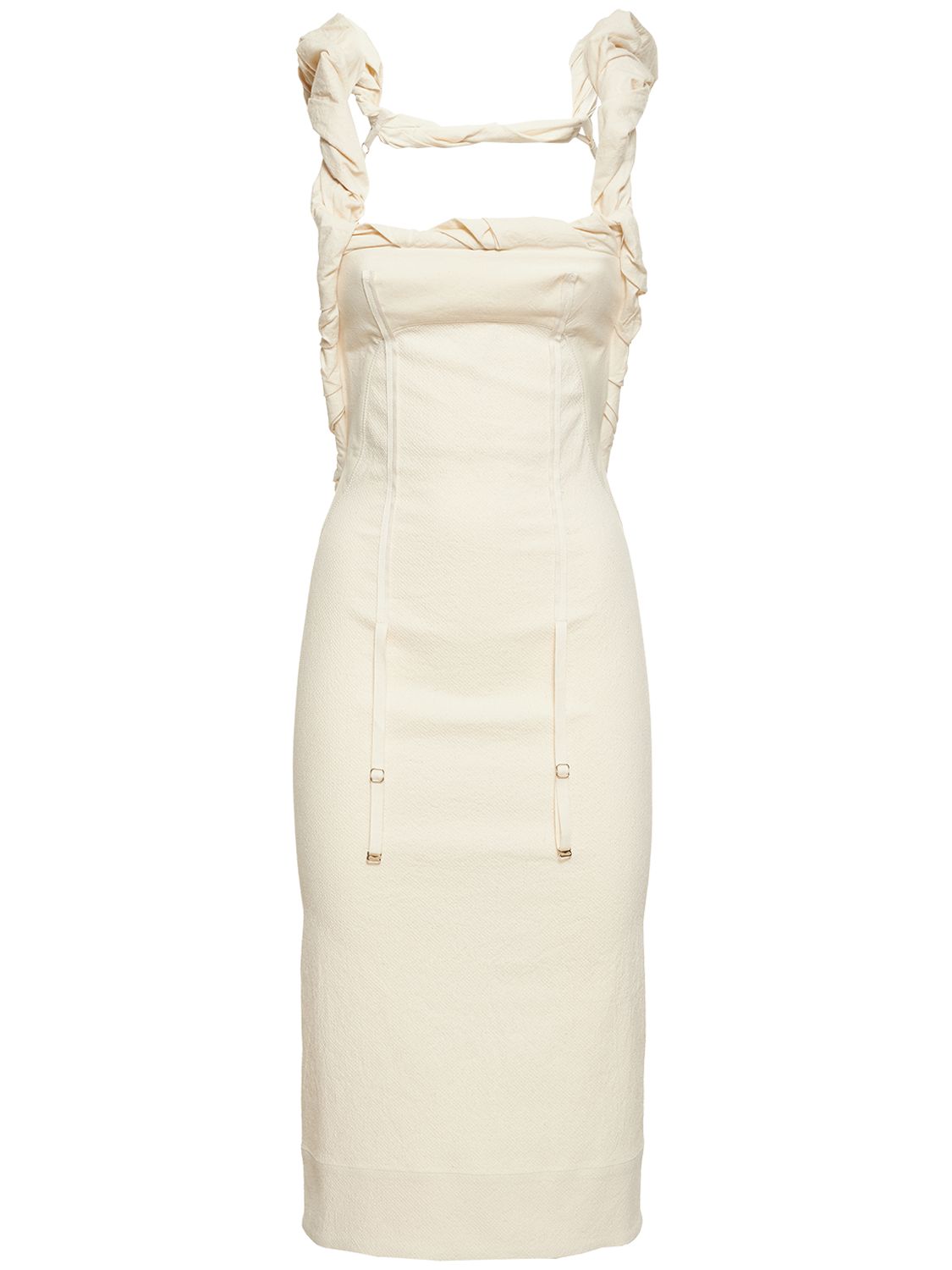 Jacquemus La Dressing Gown Crema Cotton Blend Midi Dress In Off White