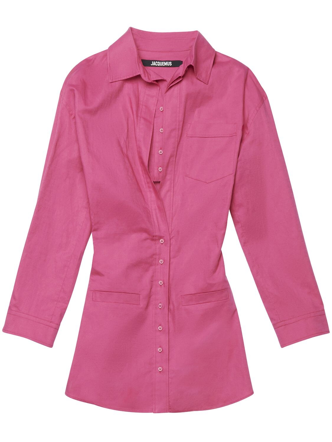 Jacquemus Baunhilha Layered Linen Mini Shirt Dress In Pink