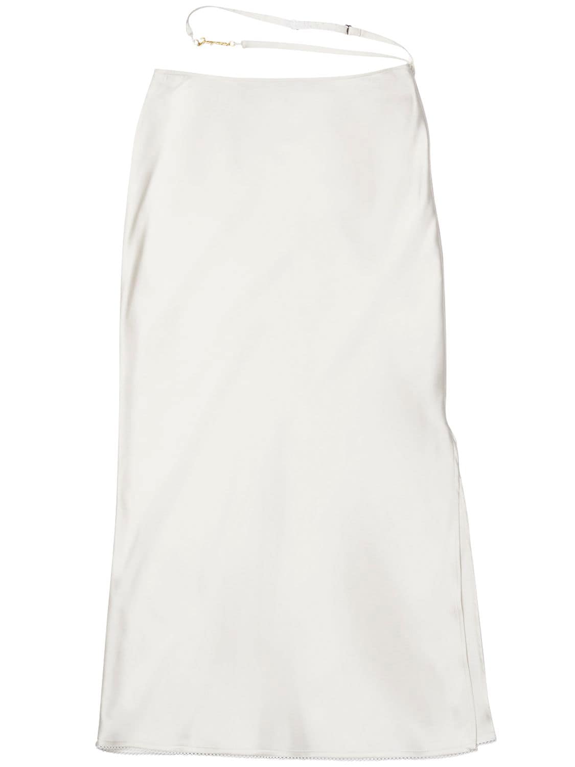 Shop Jacquemus La Jupe Notte Stretch Satin Midi Skirt In Off-white