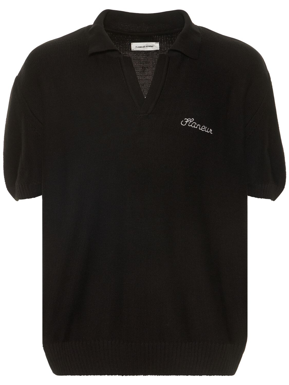 Flaneur Homme Cotton Blend Knitted Polo In Black