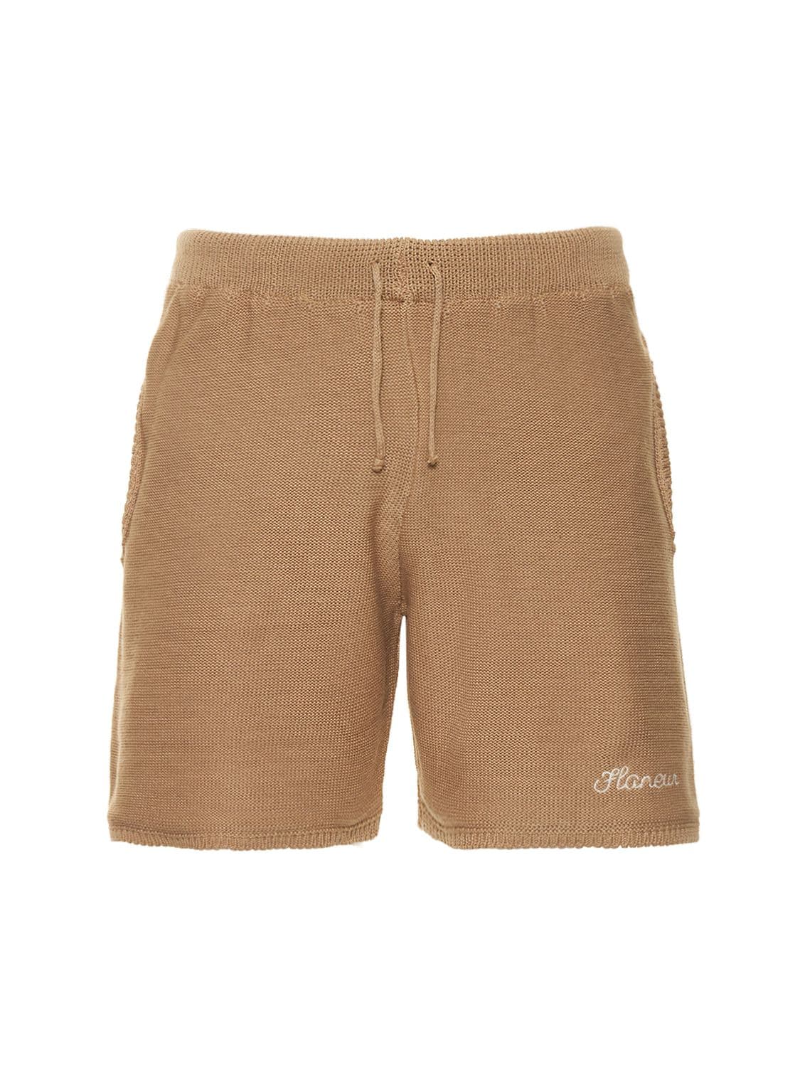 Flaneur Homme Cotton Blend Knitted Shorts In Brown