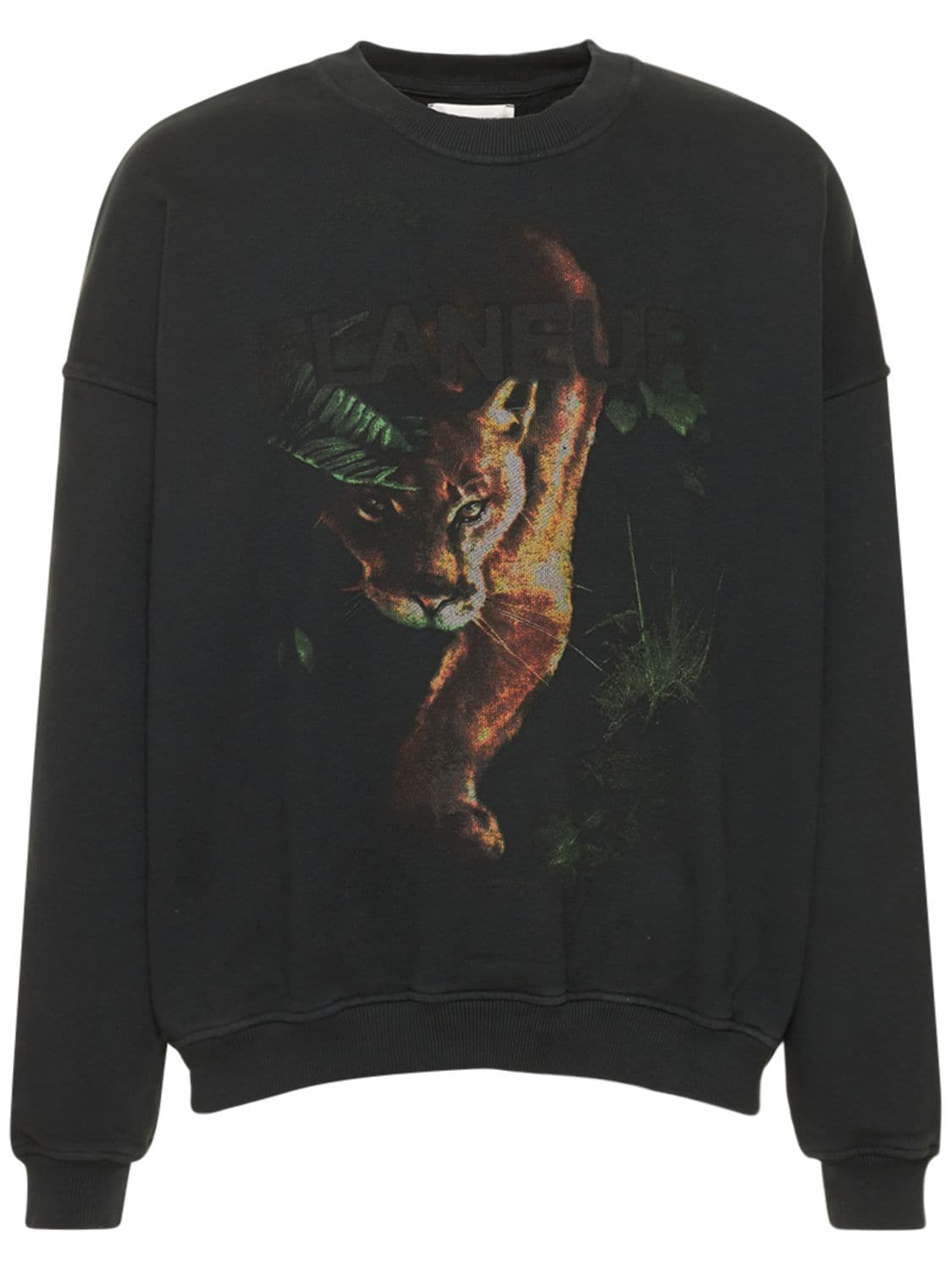 Flaneur Homme Jungle Printed Cotton Sweatshirt In Black