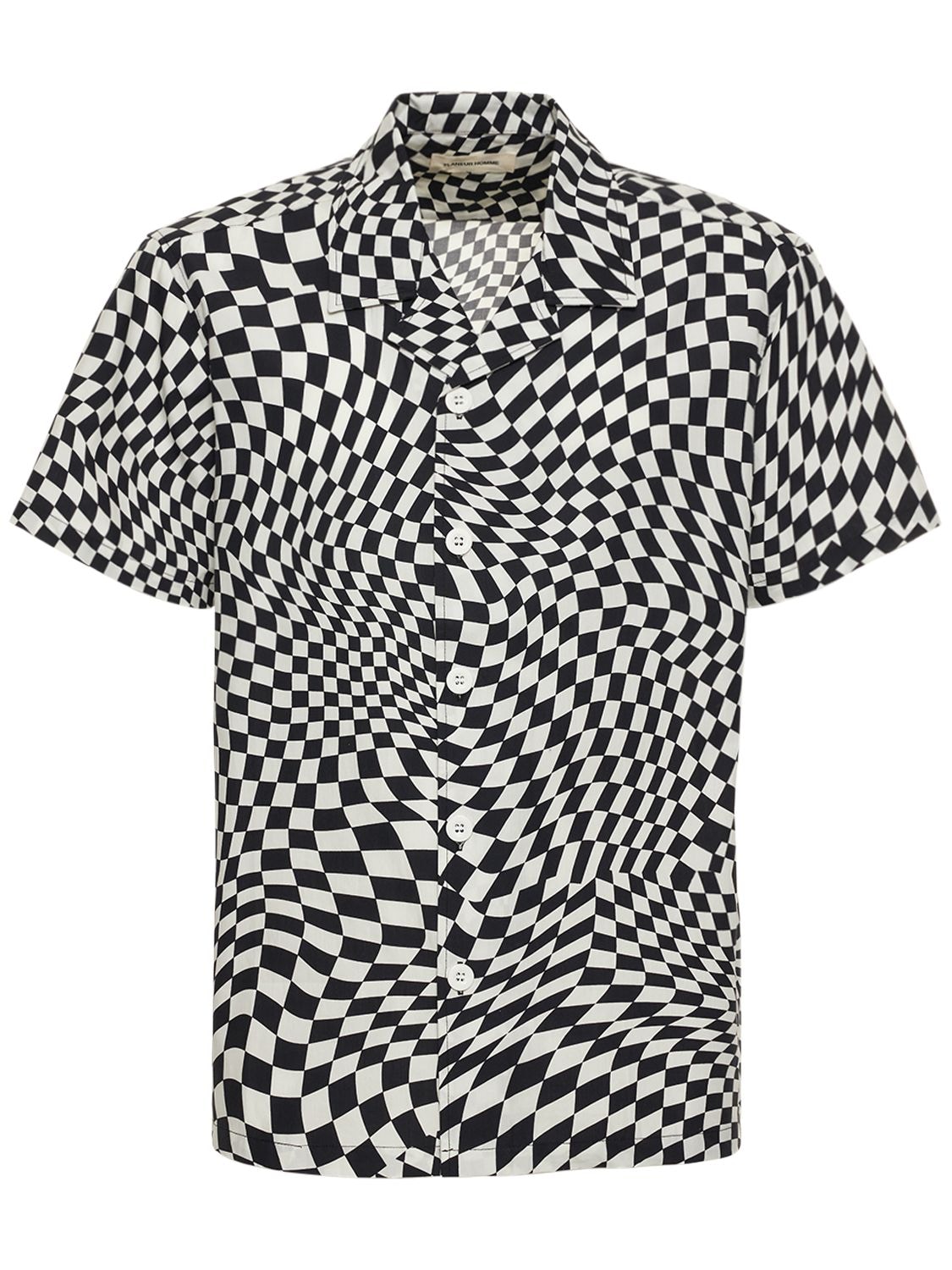Flaneur Homme Psych Checkered Cotton Shirt In Black