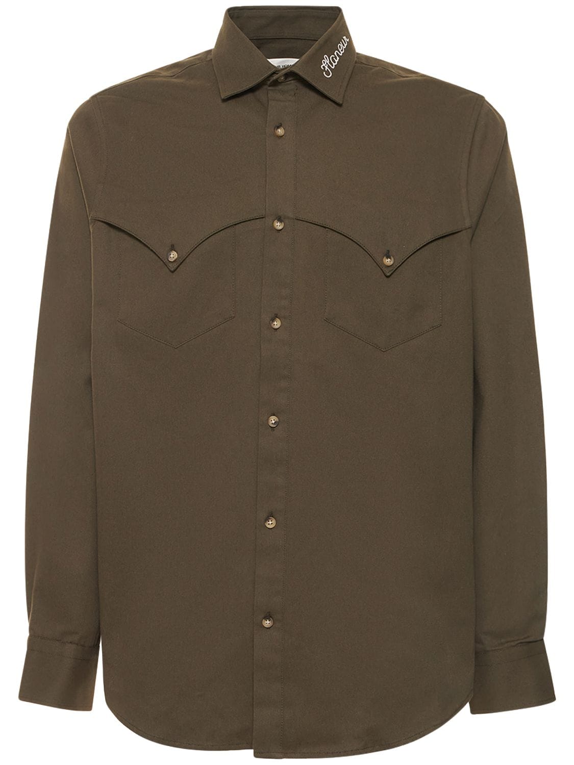 Flaneur Homme Logo Embroidered Cotton Western Shirt In Green