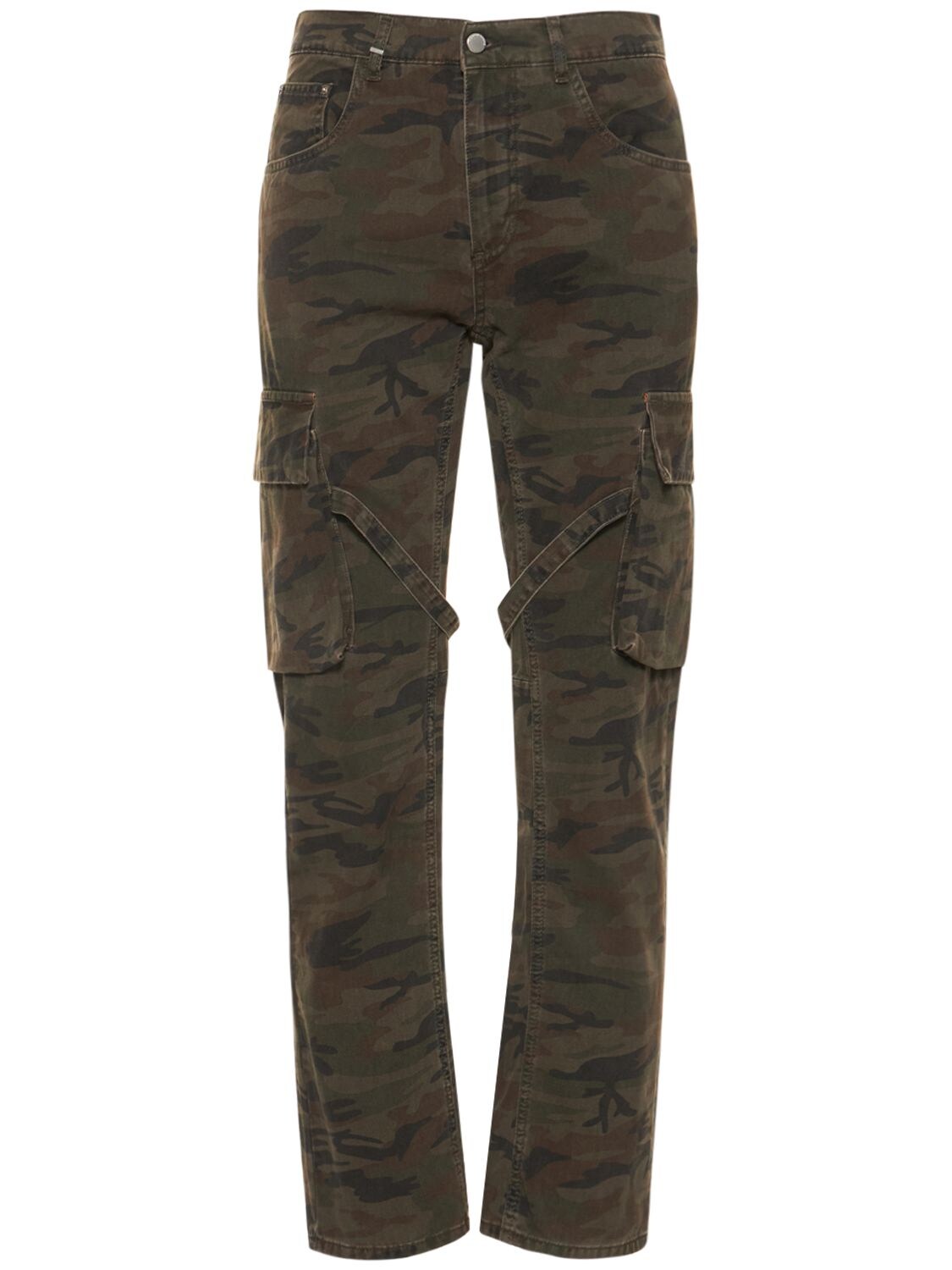 FLANEUR HOMME CAMOUFLAGE COTTON CARGO trousers W/ STRAPS