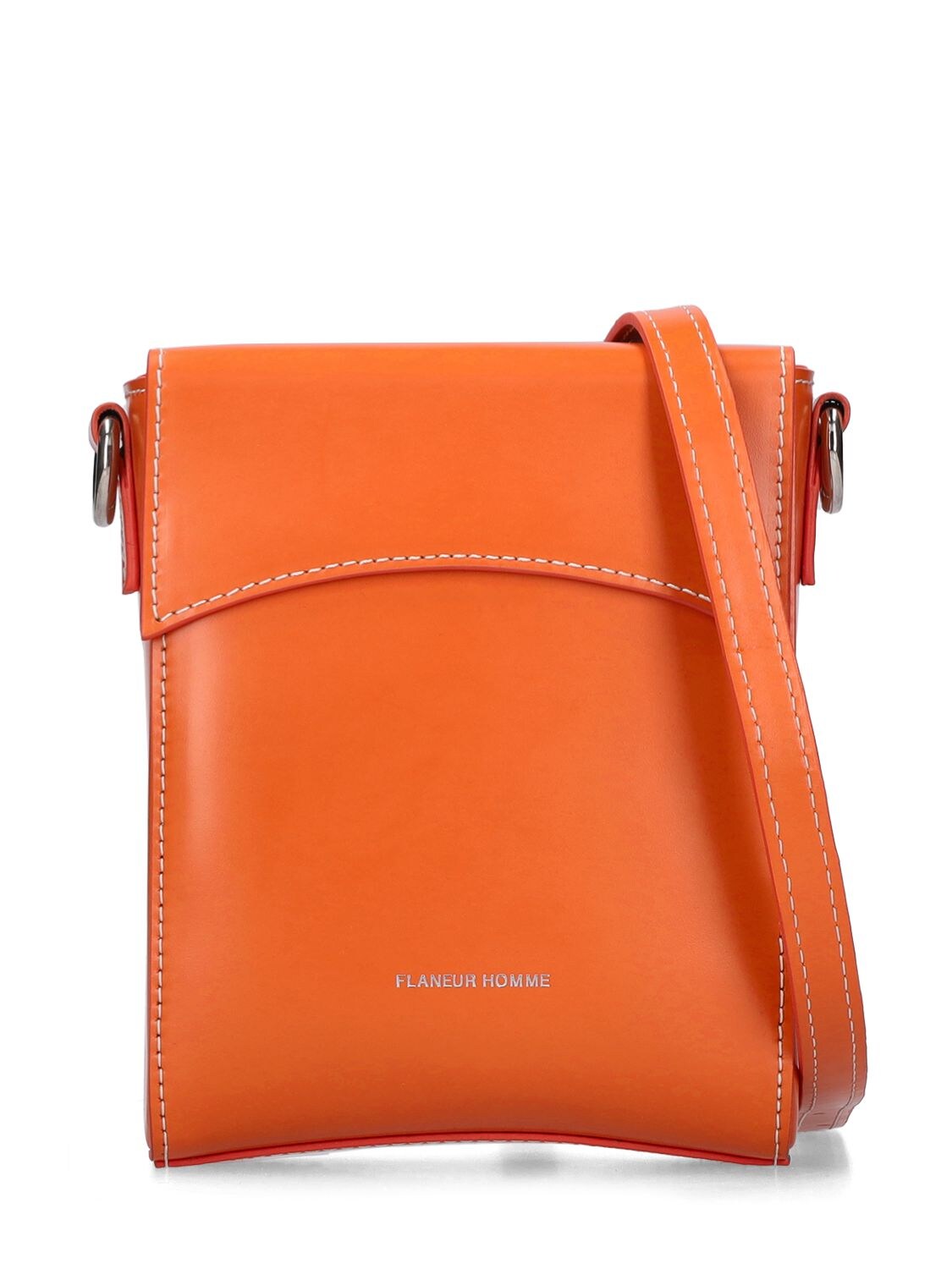 Flaneur Homme Leather Pouch W/ Logo In Orange