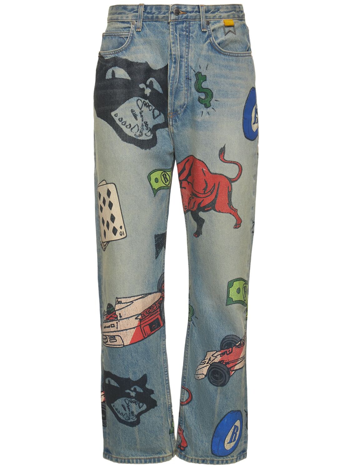 Doddle Print Straight Cotton Denim Jeans