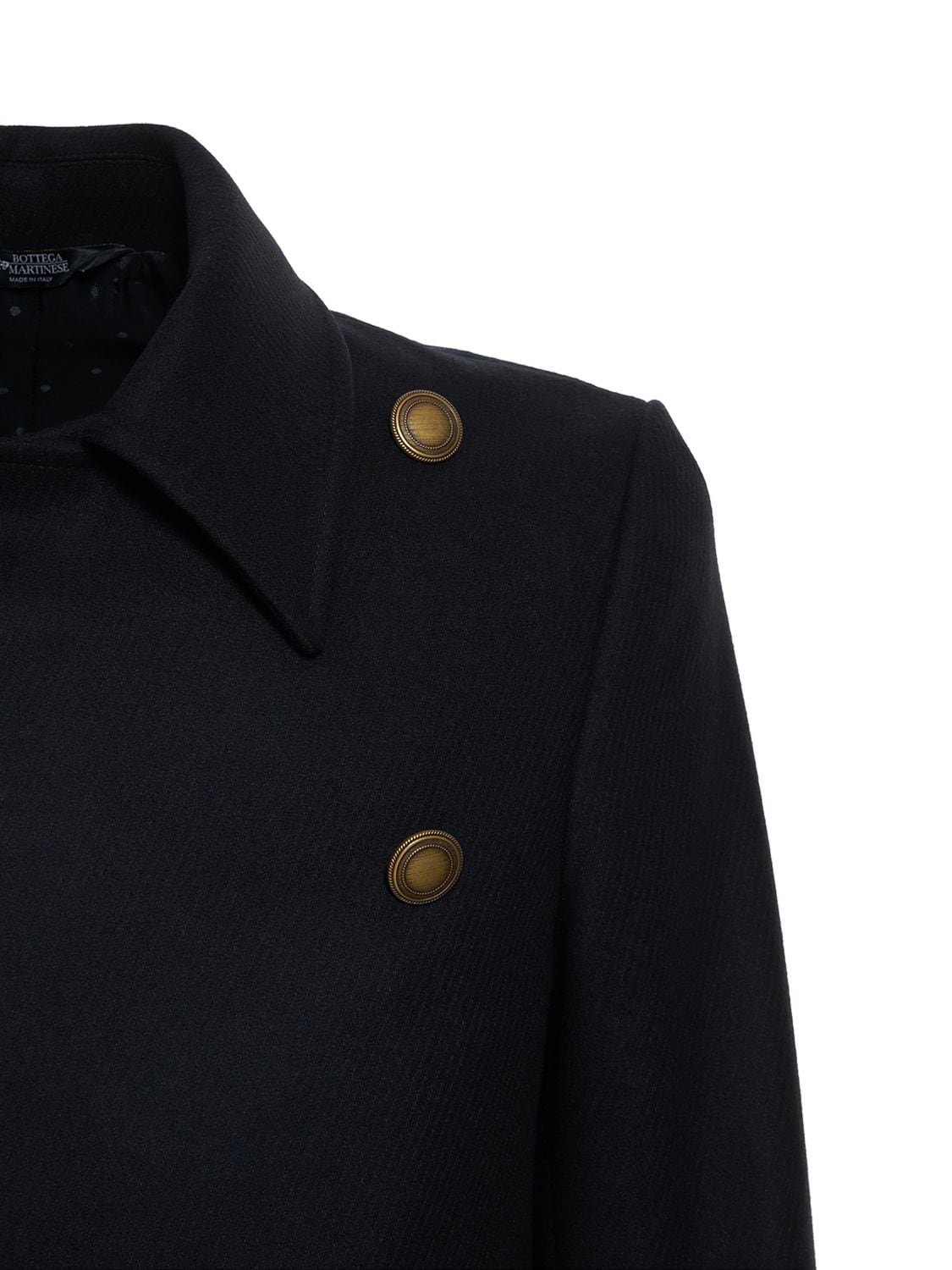 Shop Bottega Martinese Double Breast Wool Blend Long Coat In Navy