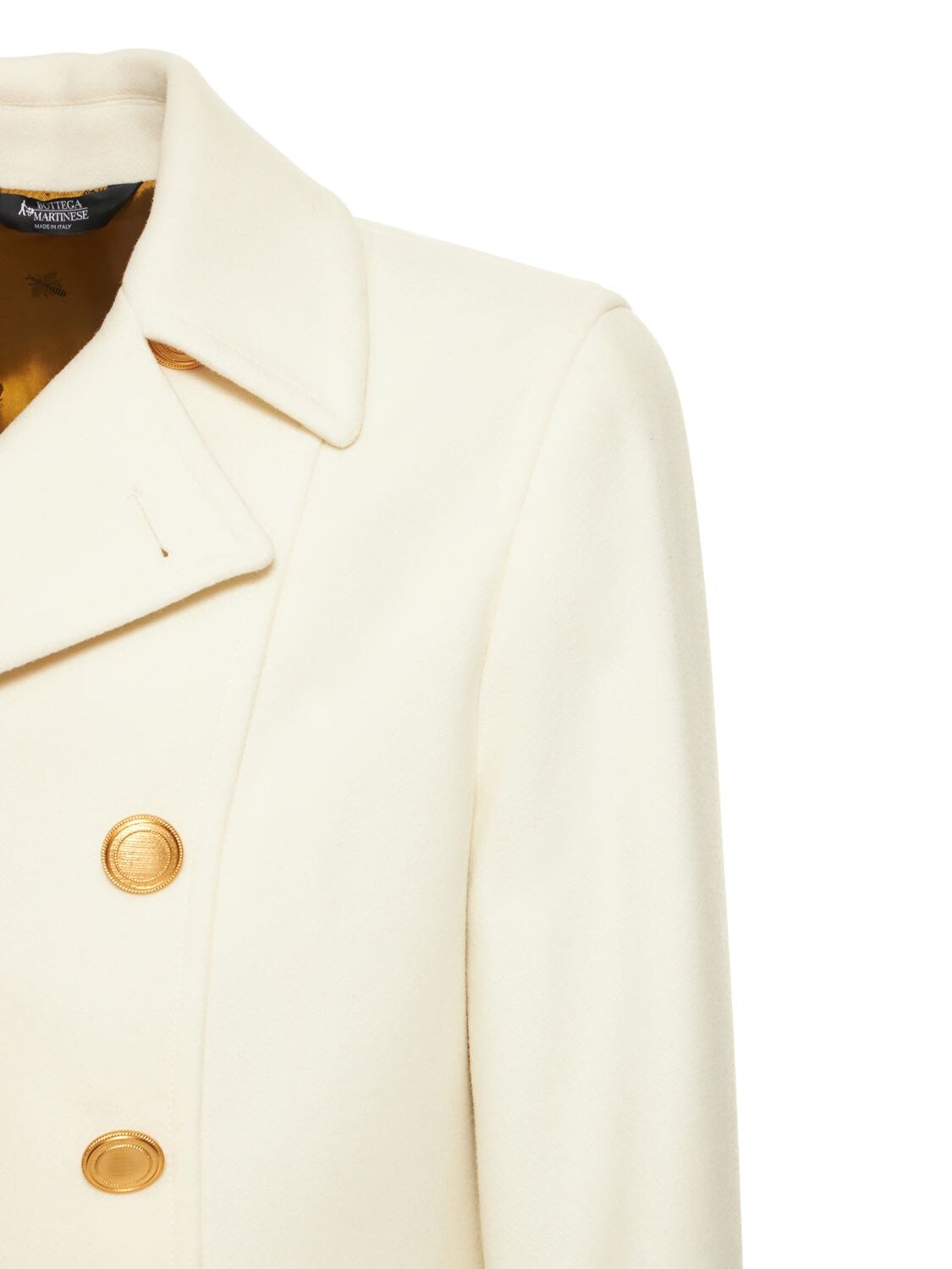 Shop Bottega Martinese Double Breast Wool Blend Coat In White