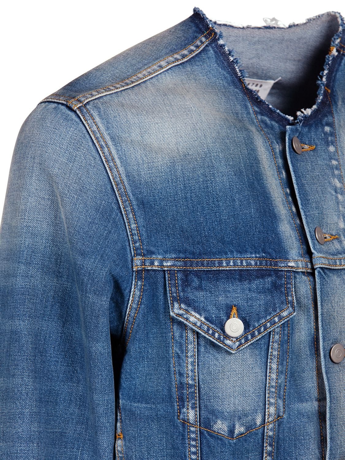 Shop Maison Margiela Collarless Cotton Denim Jacket In Blue