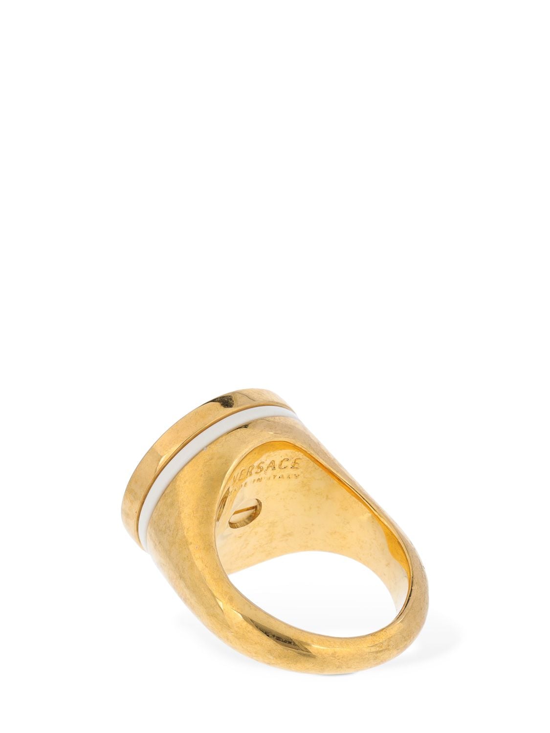 Shop Versace Greek Motif & Medusa Ring In Gold,white