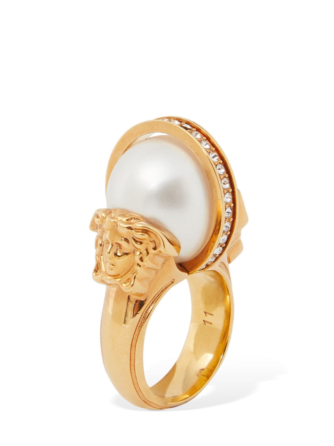 VERSACE Medusa Faux Pearl & Crystal Ring