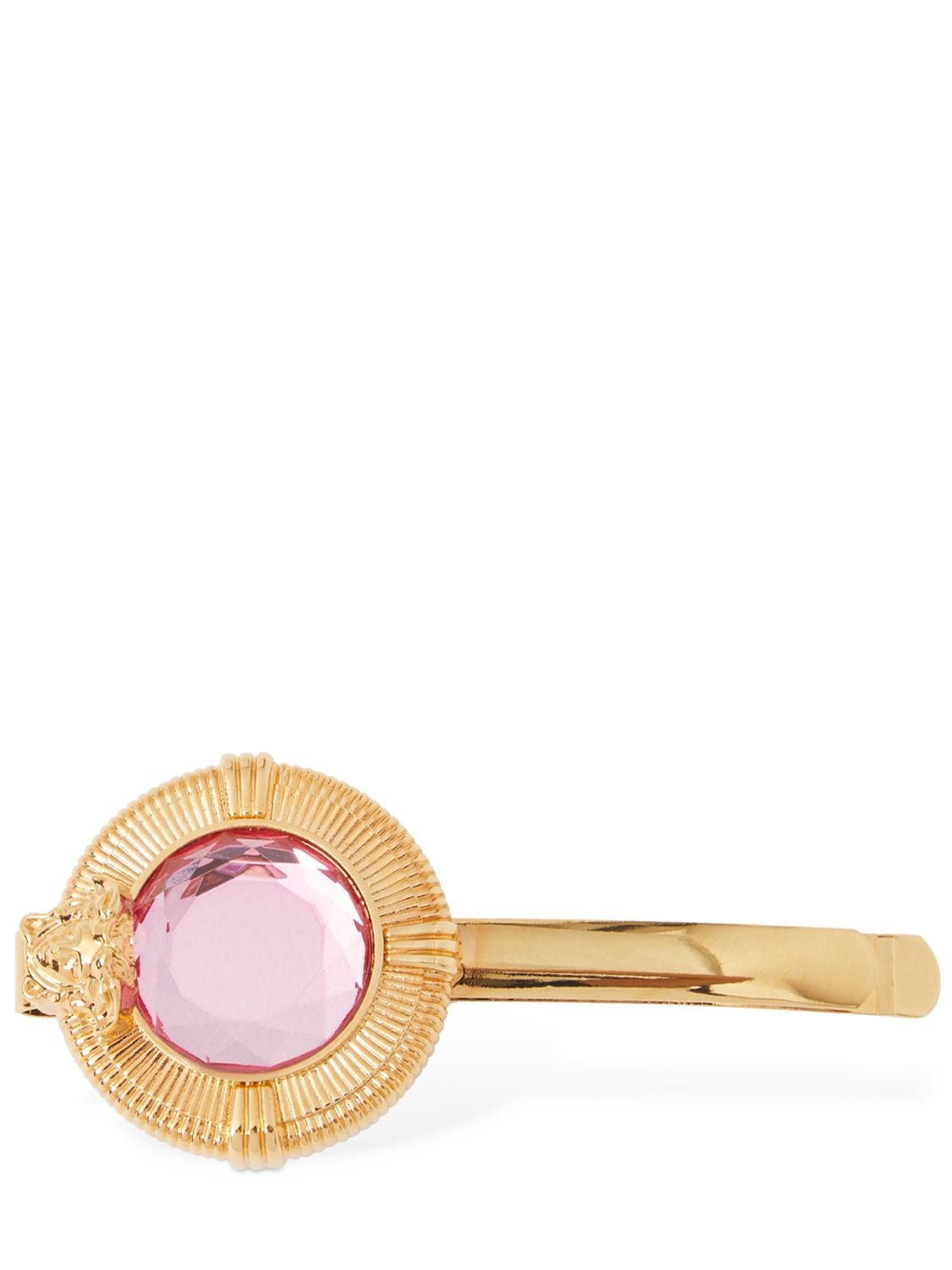 Versace Medusa Round Crystal Hair Clip In Gold,pink