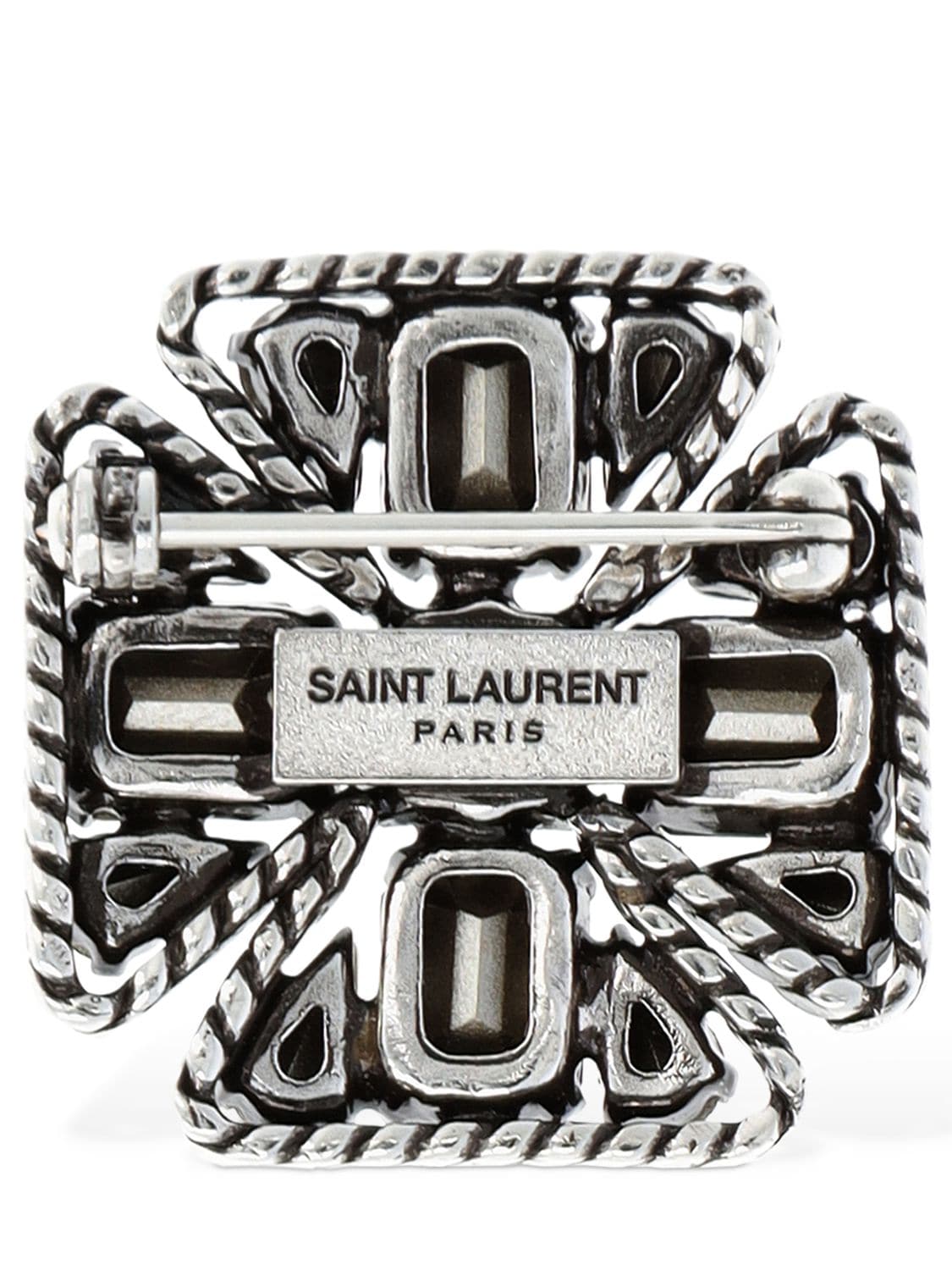 Shop Saint Laurent Croix Mini Brooch In Silver