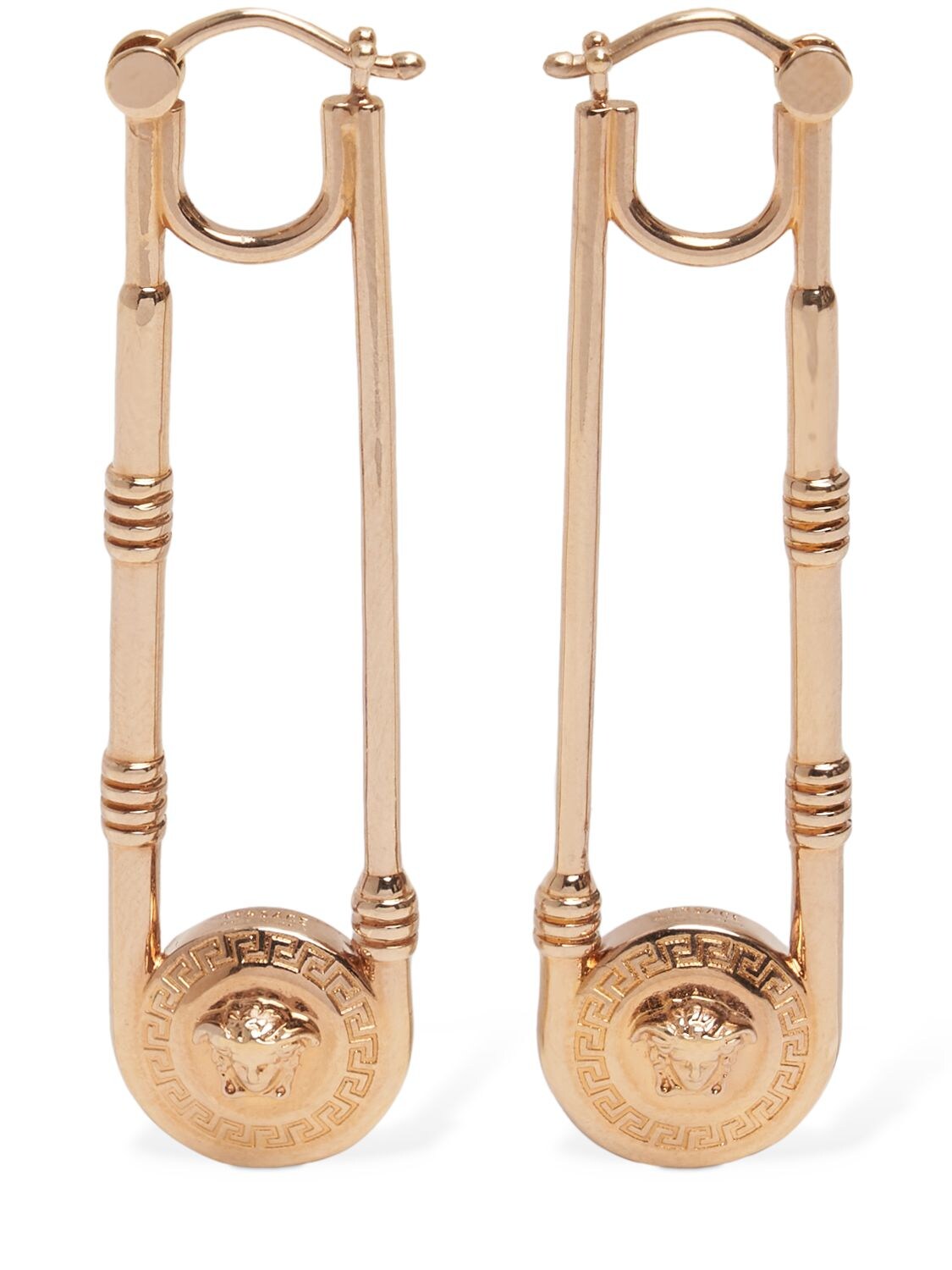 Shop Versace Medusa Safety Pin Earrings In Gold