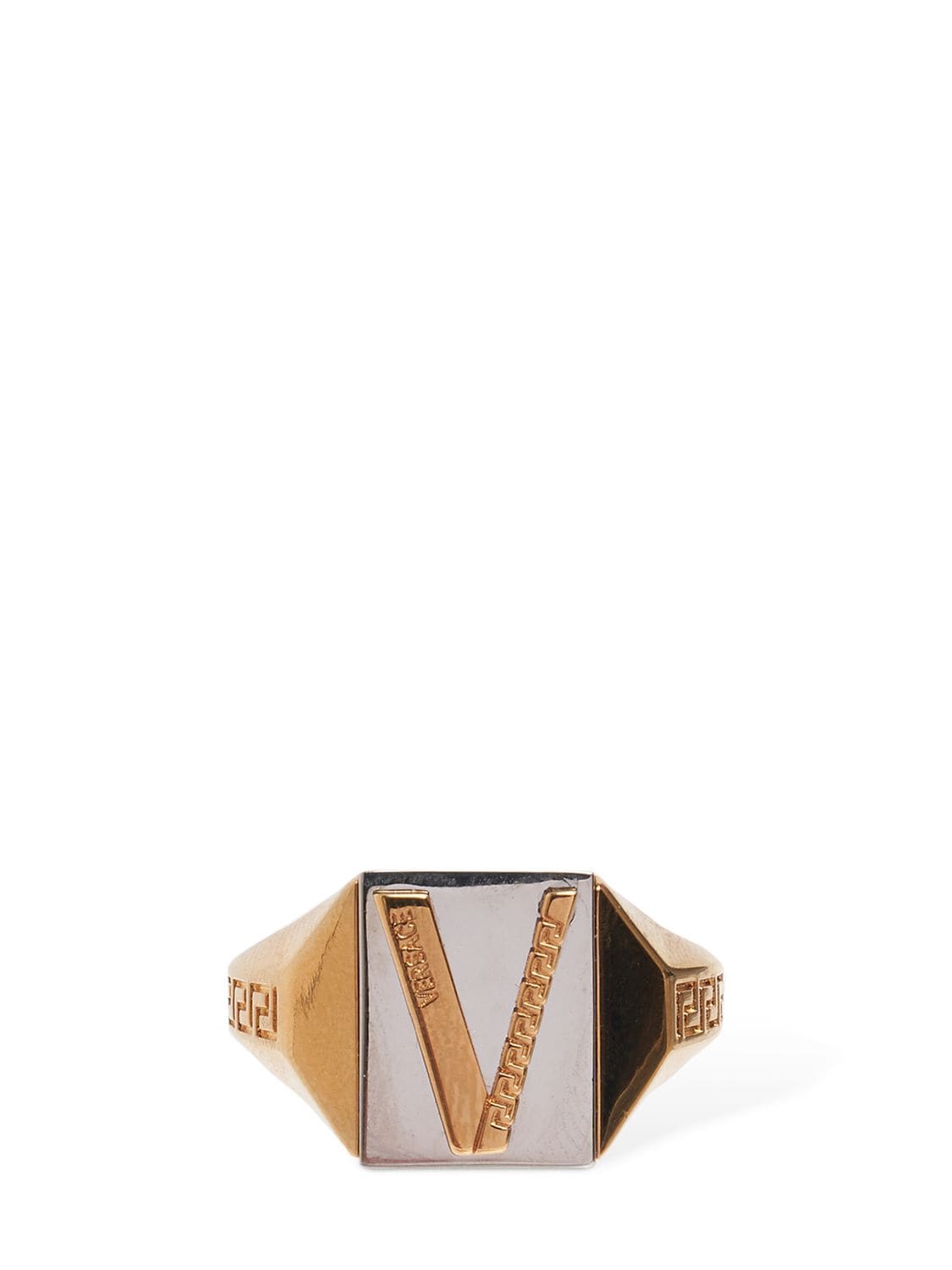 Versace V Logo Bicolor Thick Ring In Multicolor