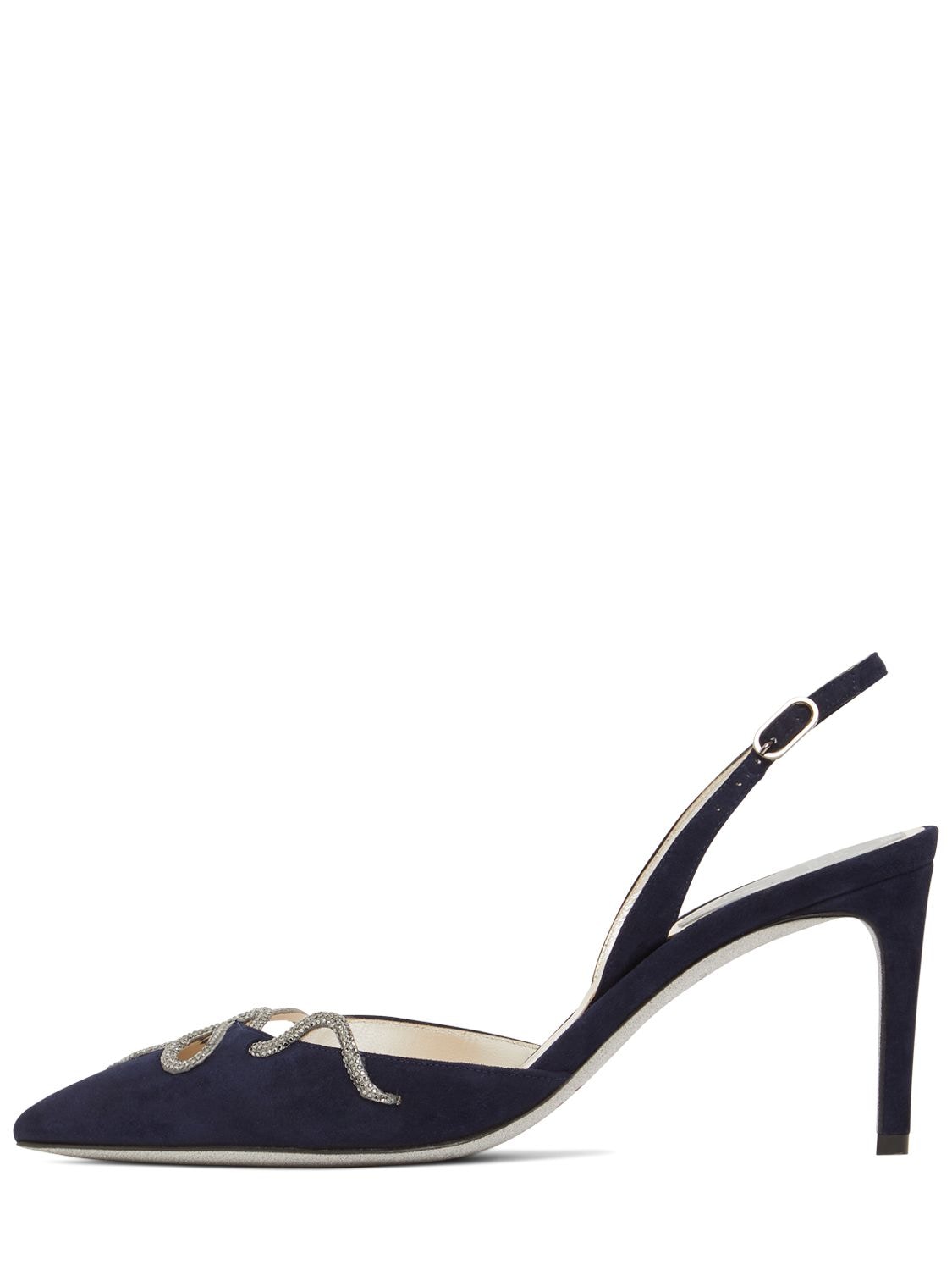 René Caovilla '75 Snake' Hematite Strass Suede Slingback Pumps In Black ...