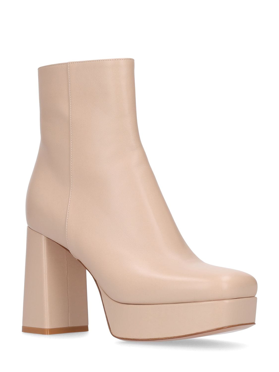 Shop Gianvito Rossi 90mm Daisen Platform Leather Ankle Boots In Beige