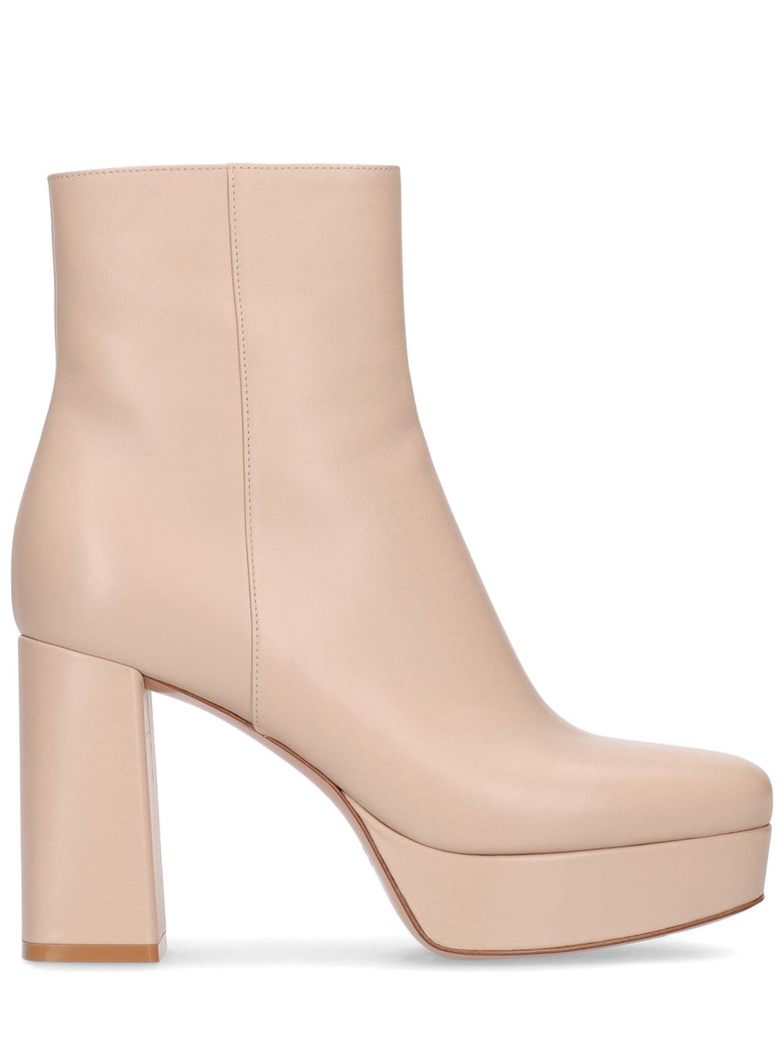 Shop Gianvito Rossi 90mm Daisen Platform Leather Ankle Boots In Beige