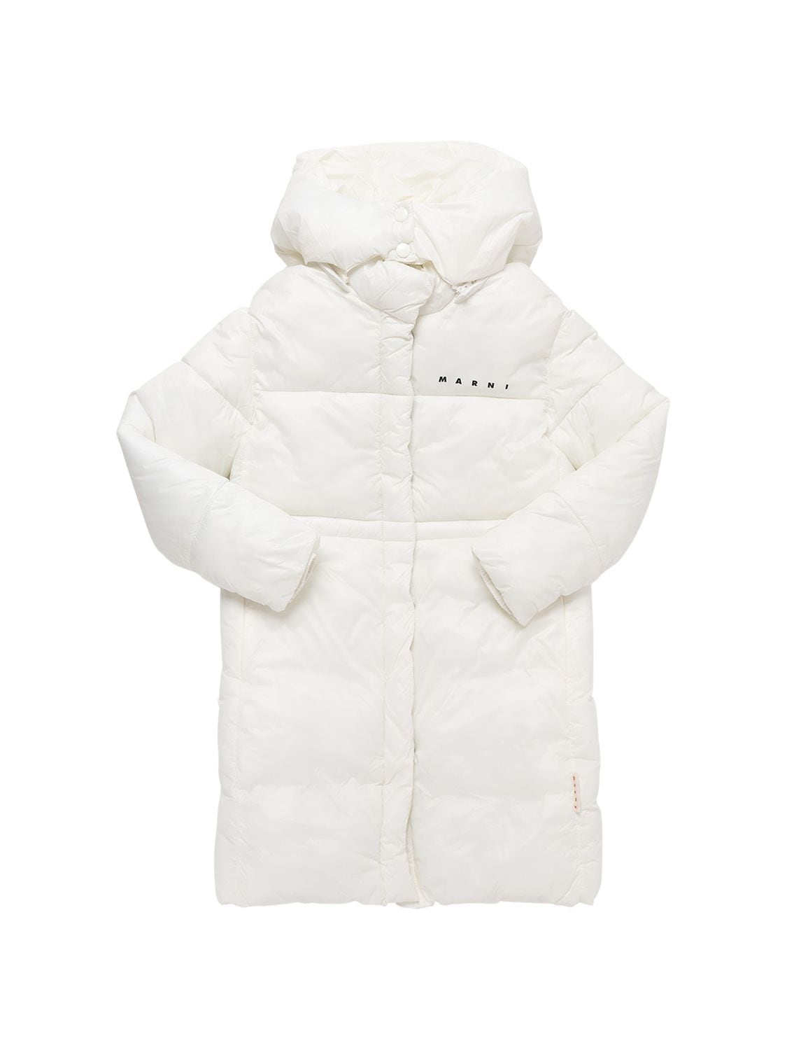 Marni Junior Kids' Midi Hooded Nylon Puffer Coat W/ Logo In White