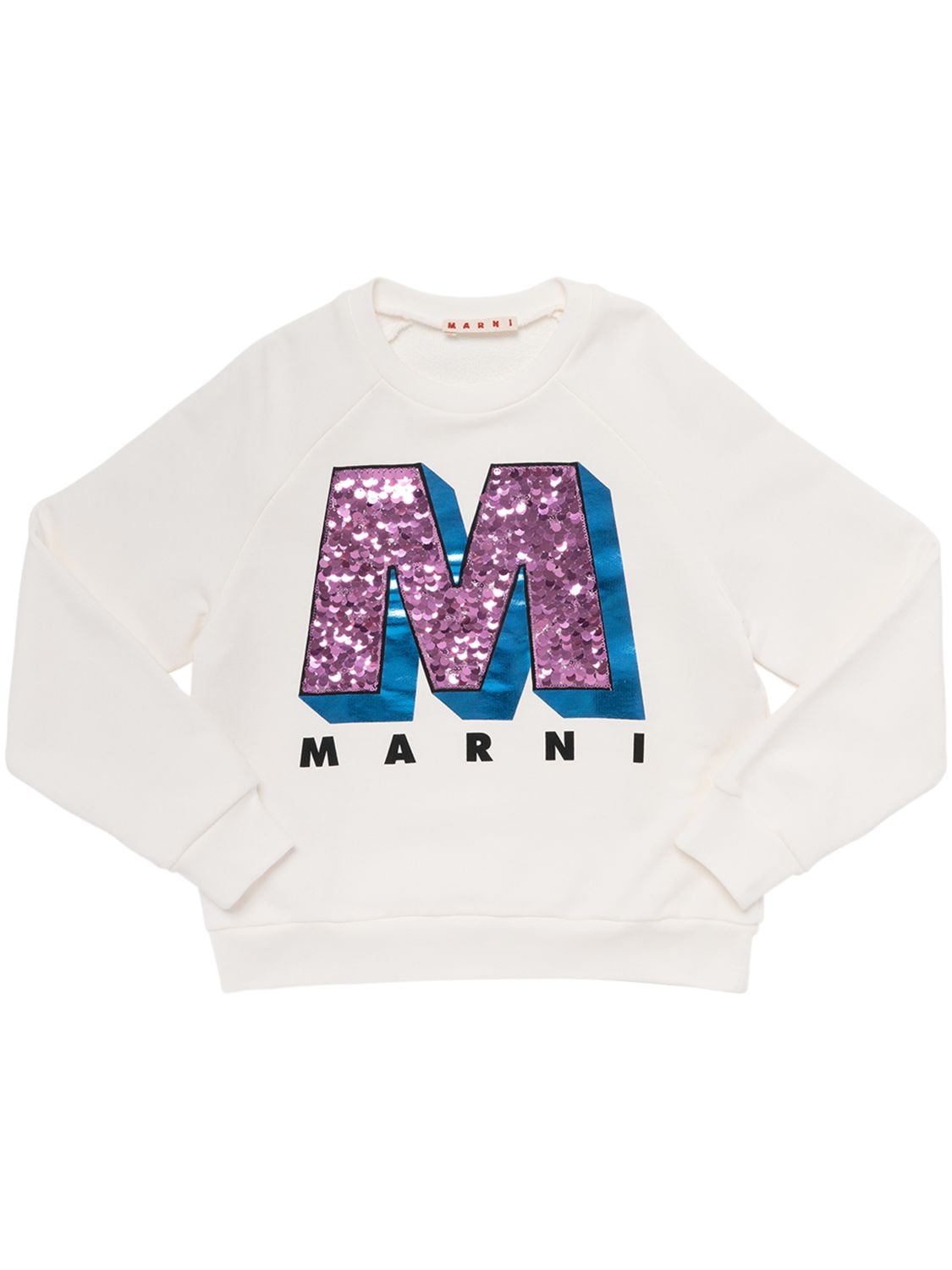 Marni Junior Kids' Sequined Logo Cotton Sweatshirt In White
