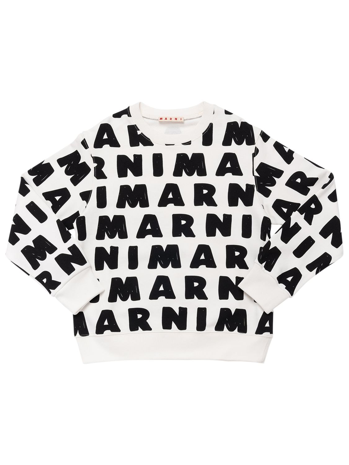 Marni Junior Kids' All Over Logo Print Cotton Sweatshirt In White