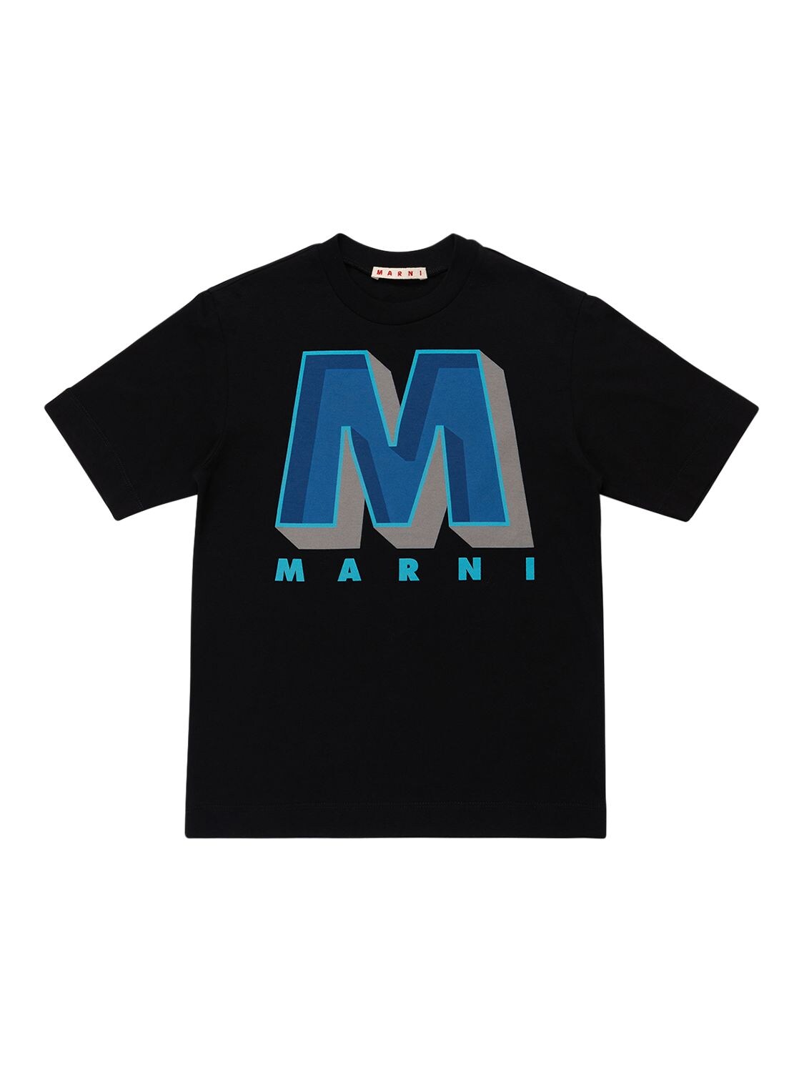 Marni Junior Kids' Rubberized Logo Cotton Jersey T-shirt In Black