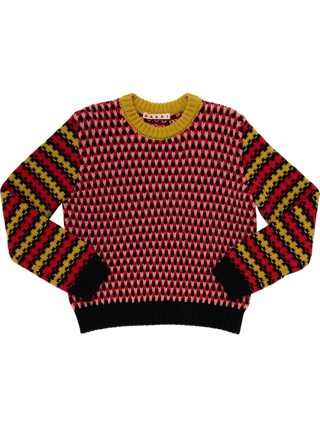 Marni Junior Kids' Crochet Wool Blend Knit Sweater In Multicolor