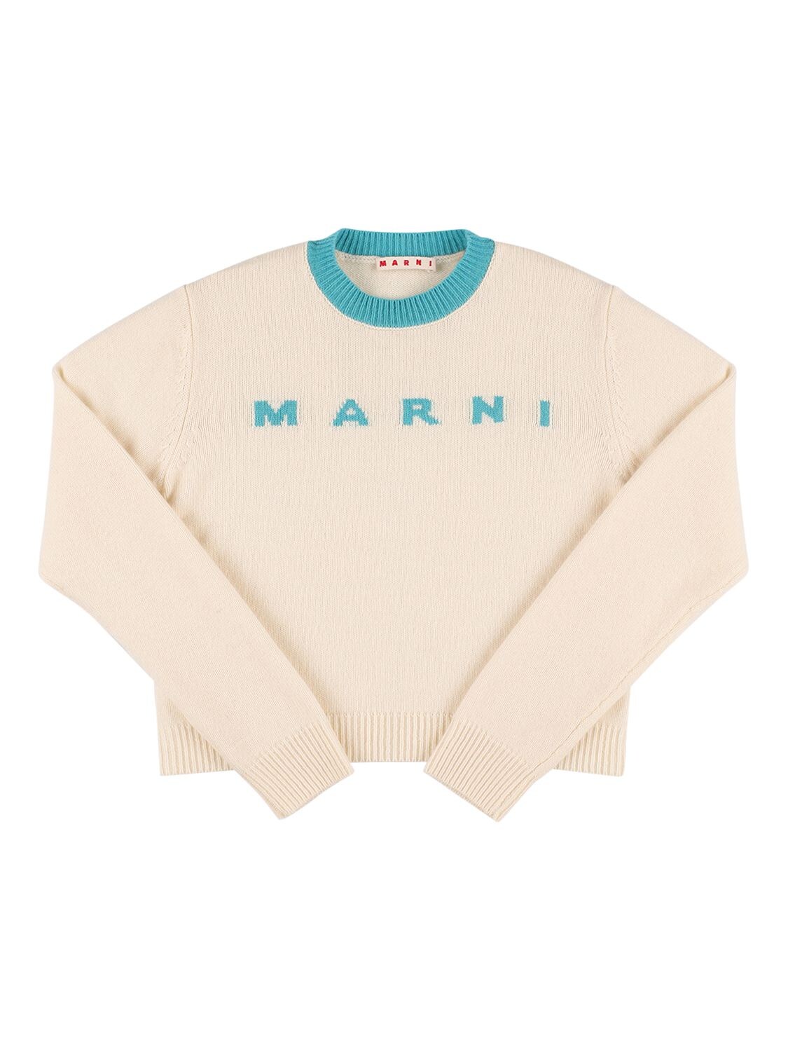 Marni Junior Kids' Wool & Cashmere Knit Sweater W/ Logo In Off White