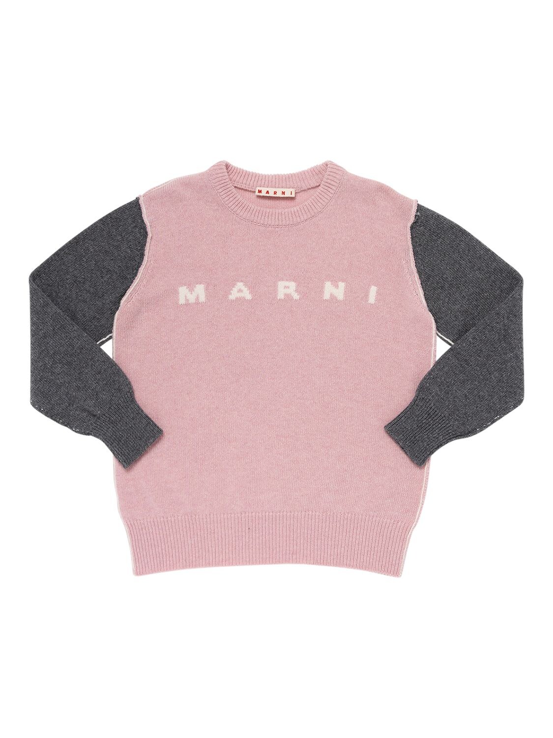 Marni Junior Kids' Wool Blend Knit Sweater W/ Logo In Pink