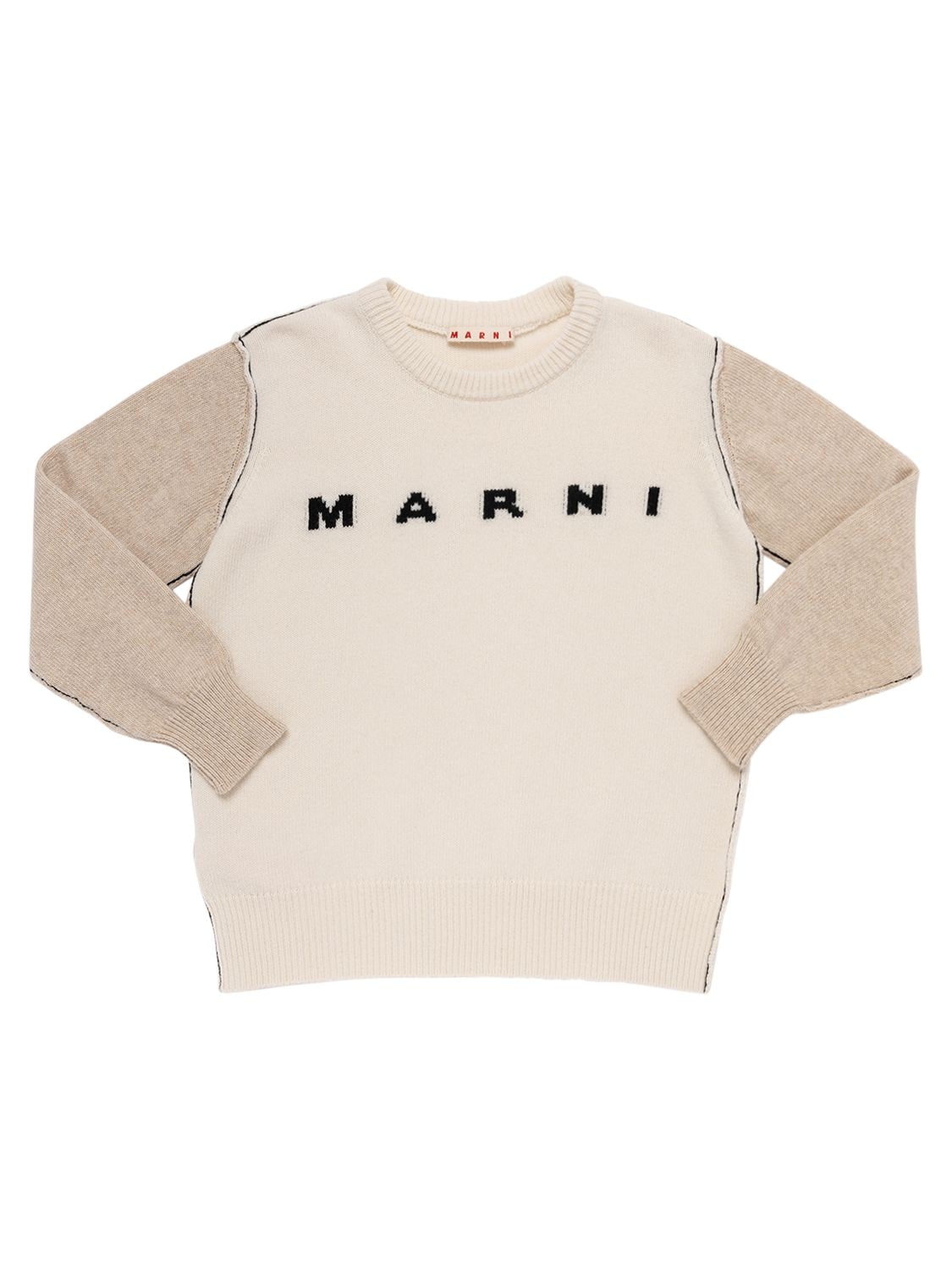 Marni Junior Kids' Wool Blend Knit Sweater W/ Logo In Off White