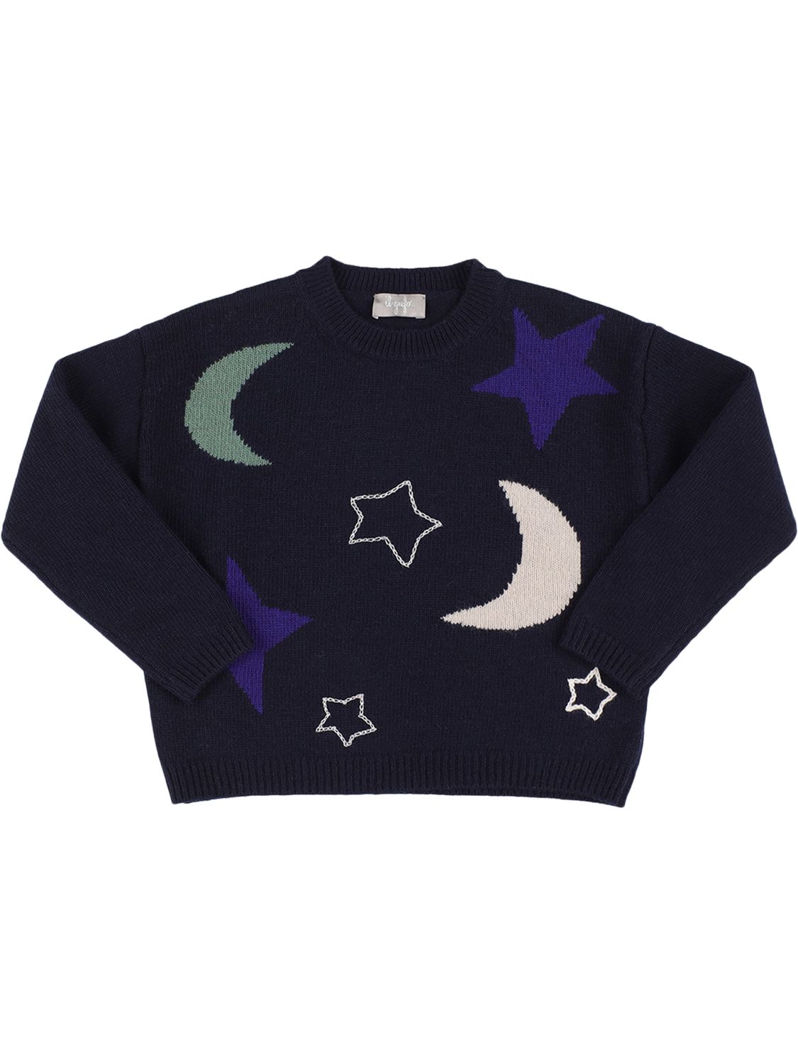 Il Gufo Kids' Wool Knit Jacquard Sweater In Navy