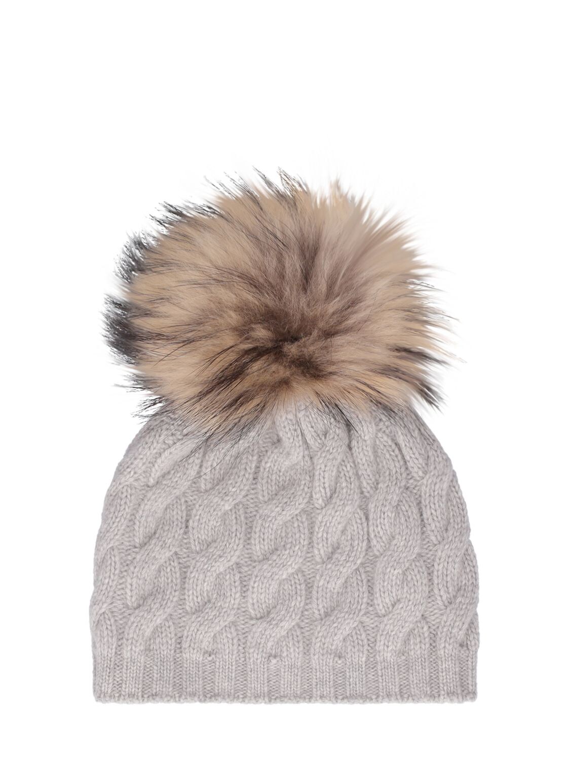 Il Gufo - Cable knit wool beanie w/ fur - Grey | Luisaviaroma
