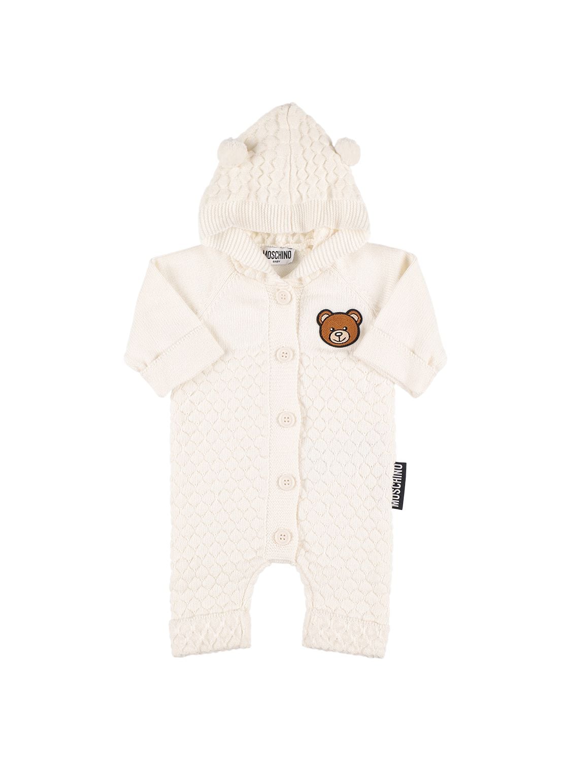 Moschino Babies' Cotton & Wool Romper W/ Patch In Light Blue