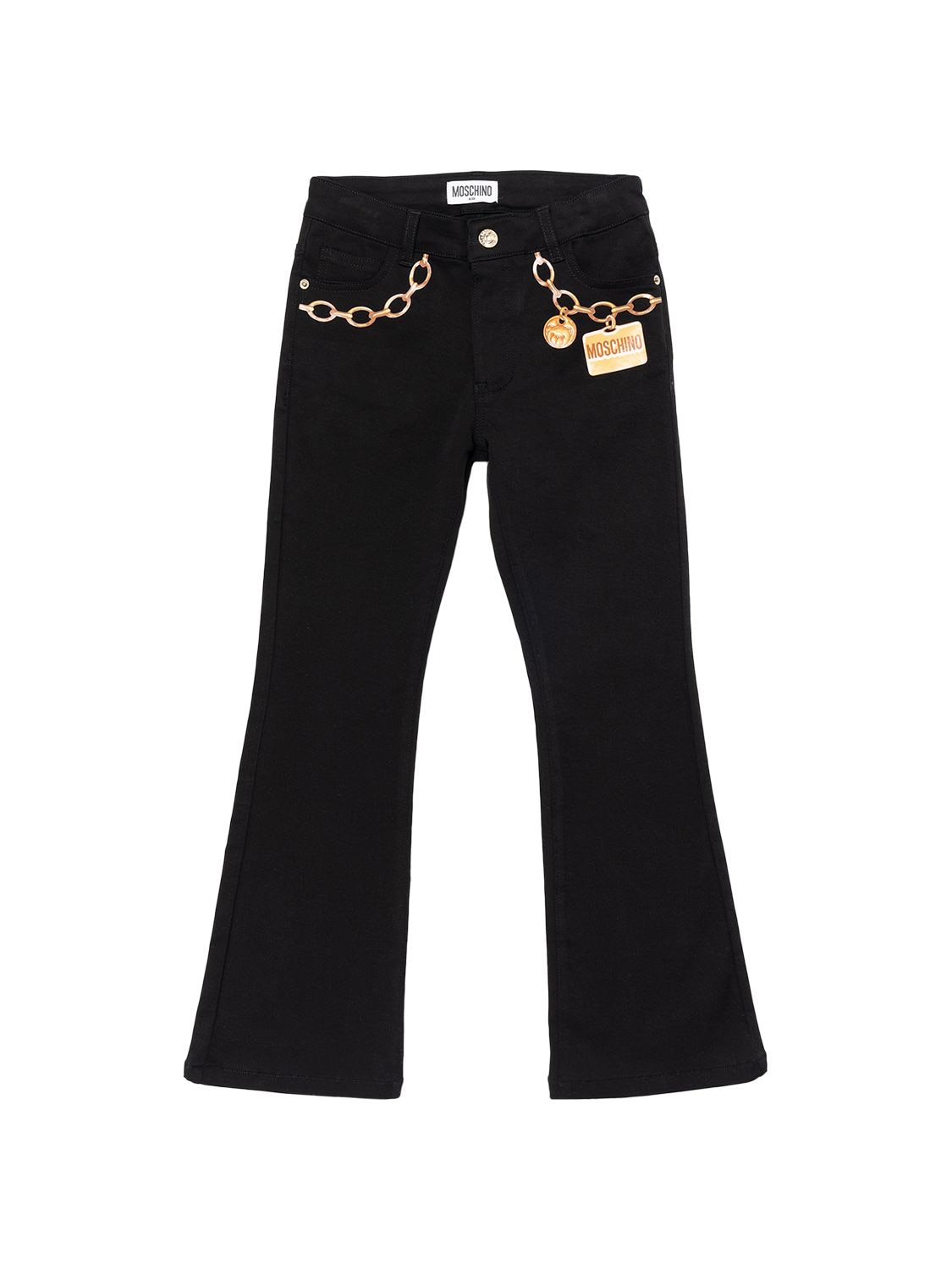 Moschino Kids' Printed Cotton Denim Jeans In Black