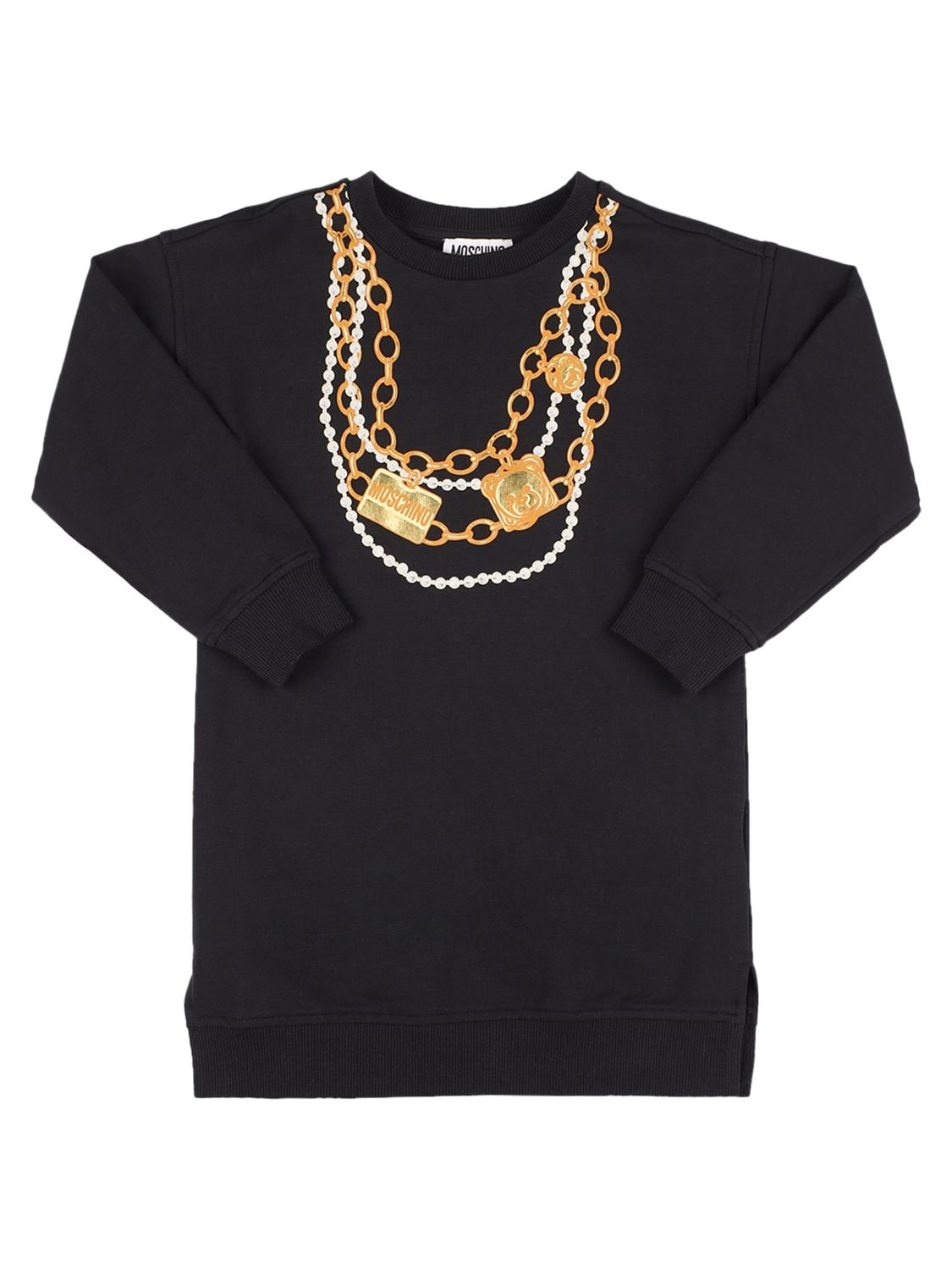 Moschino Kids' Printed Cotton Sweat Dress In Black
