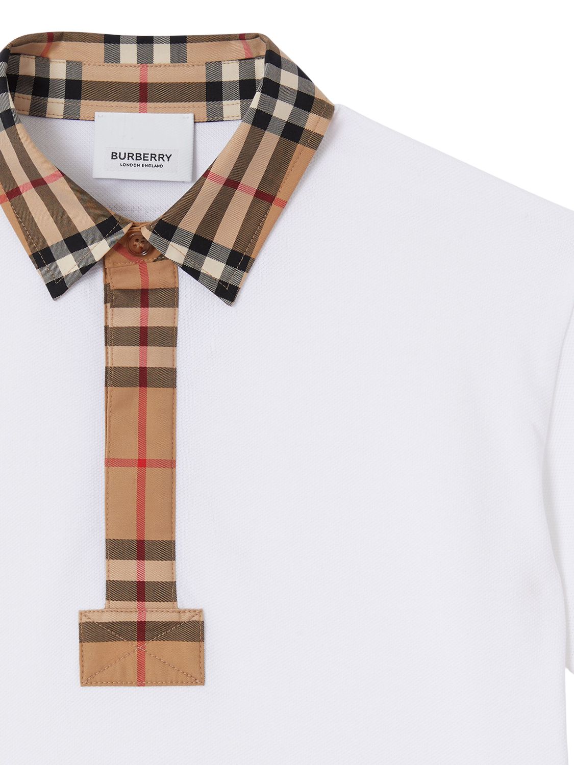 Shop Burberry Cotton Piqué Polo Shirt W/ Check Inserts In White