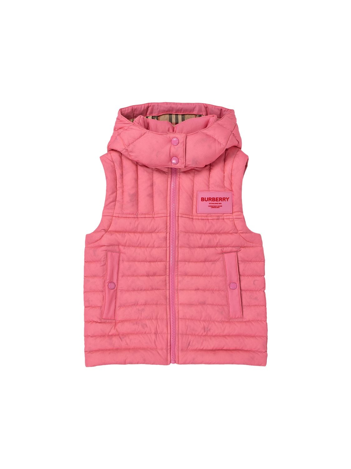 BURBERRY HOODED PUFFER VEST W/ CHECK LINING