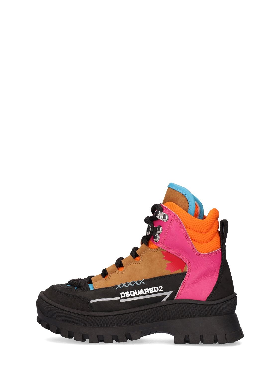 DSQUARED2 COLOR BLOCK LEATHER HIKING BOOTS W/ LOGO