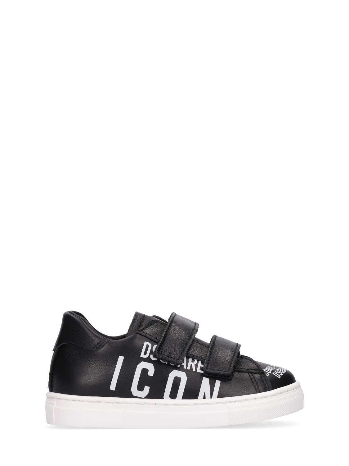 Icon Print Leather Strap Sneakers