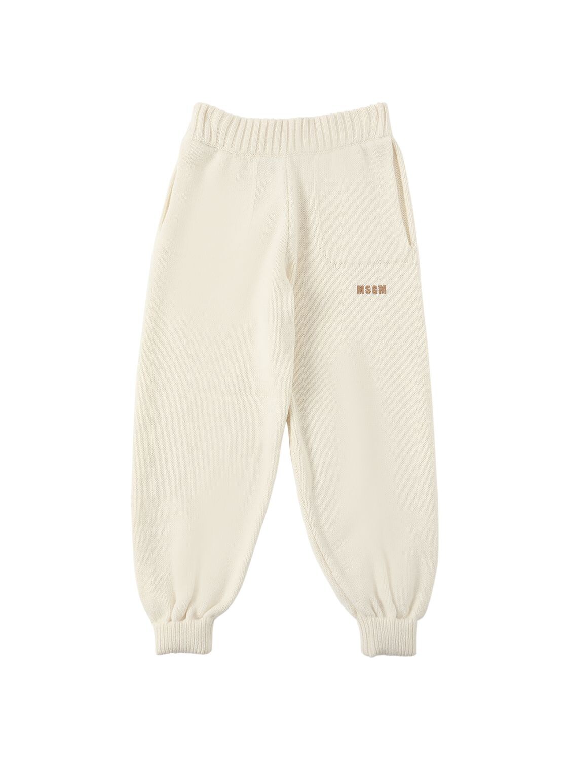 Msgm Kids' Knit Wool Blend Sweatpants W/ Logo In Off White