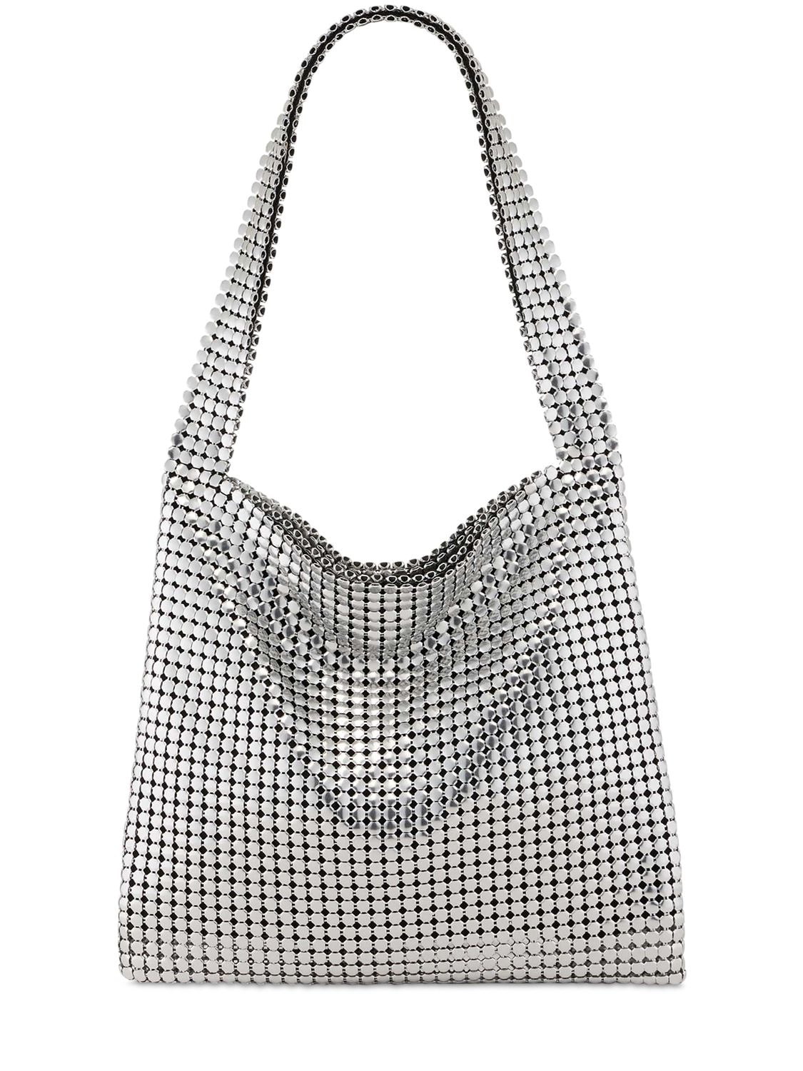 Rabanne Pixel Mesh Medium Hobo Bag In Silver