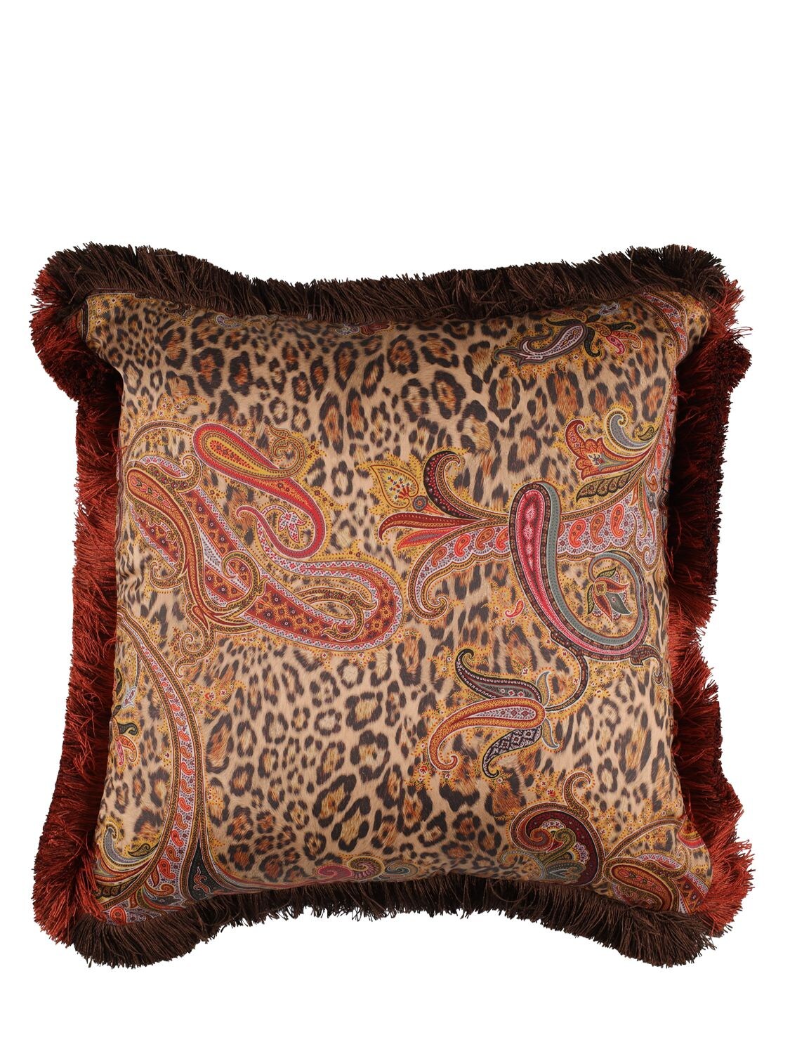 Etro Fringed Cotton Cushion In Brown