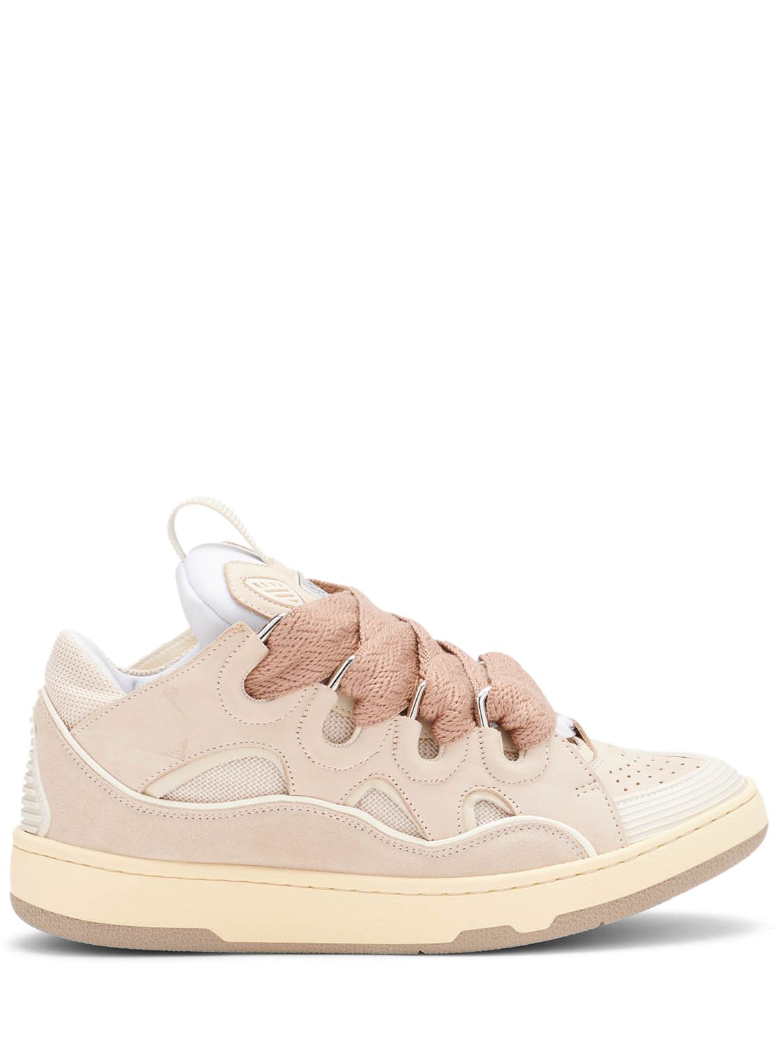 Lanvin 30mm Curb Leather & Mesh Sneakers In Nude