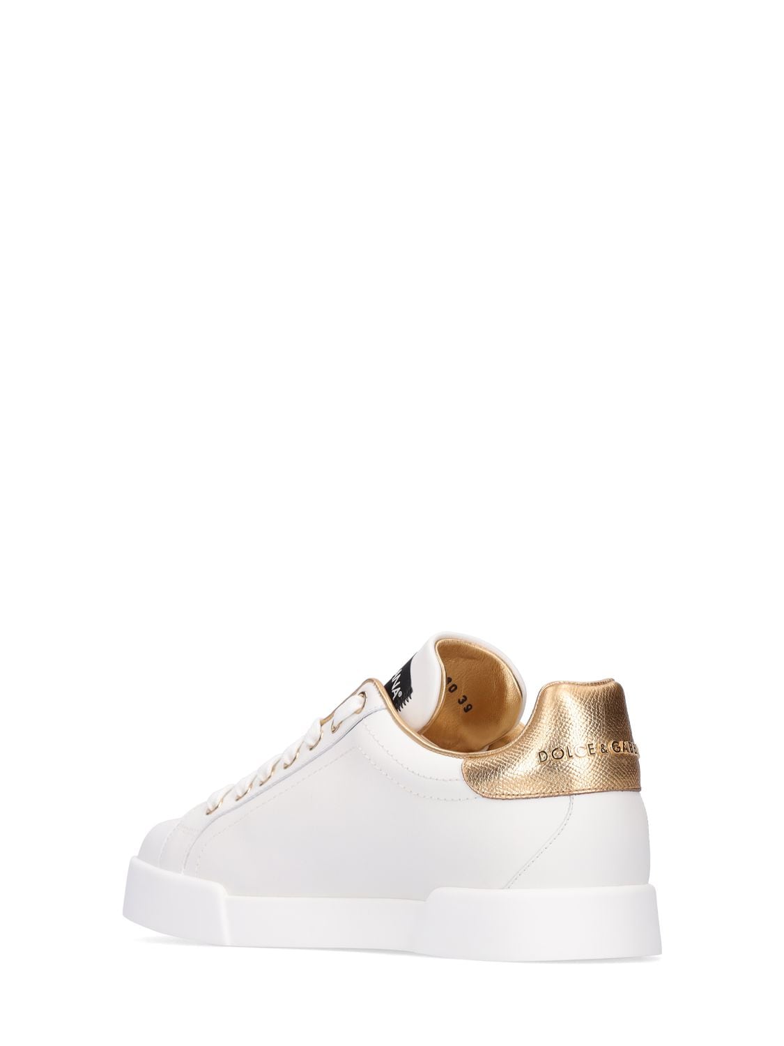 Shop Dolce & Gabbana 20mm Portofino Leather Sneakers In White,gold