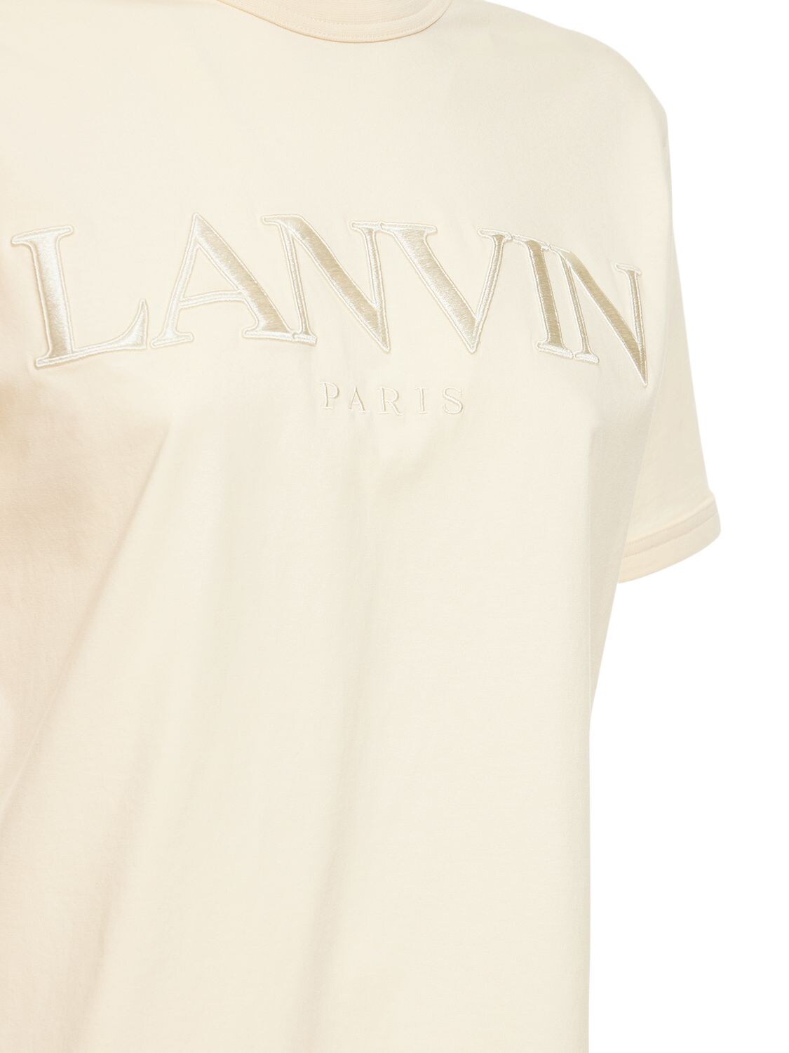 Shop Lanvin Logo Cotton Jersey T-shirt In Ecru